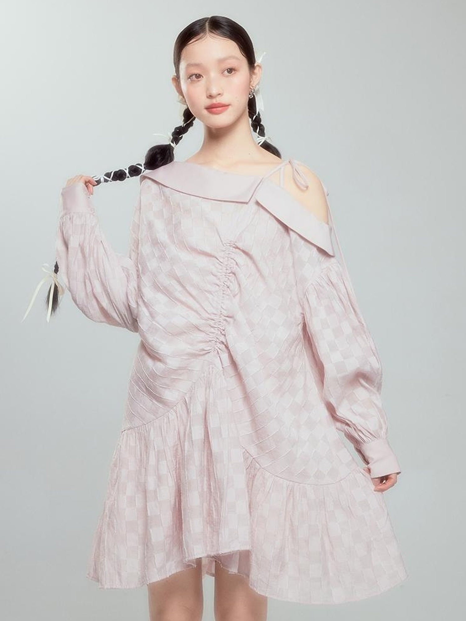 DIDDI MODA Asymmetrical Loose Checkered Mini Dress