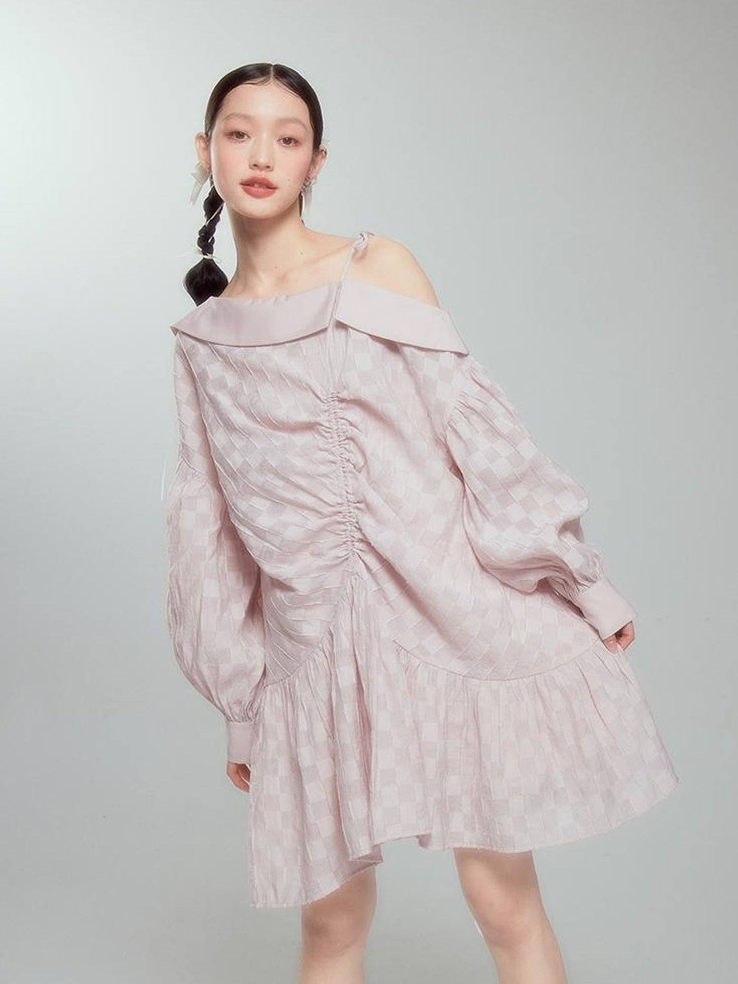 DIDDI MODA Asymmetrical Loose Checkered Mini Dress