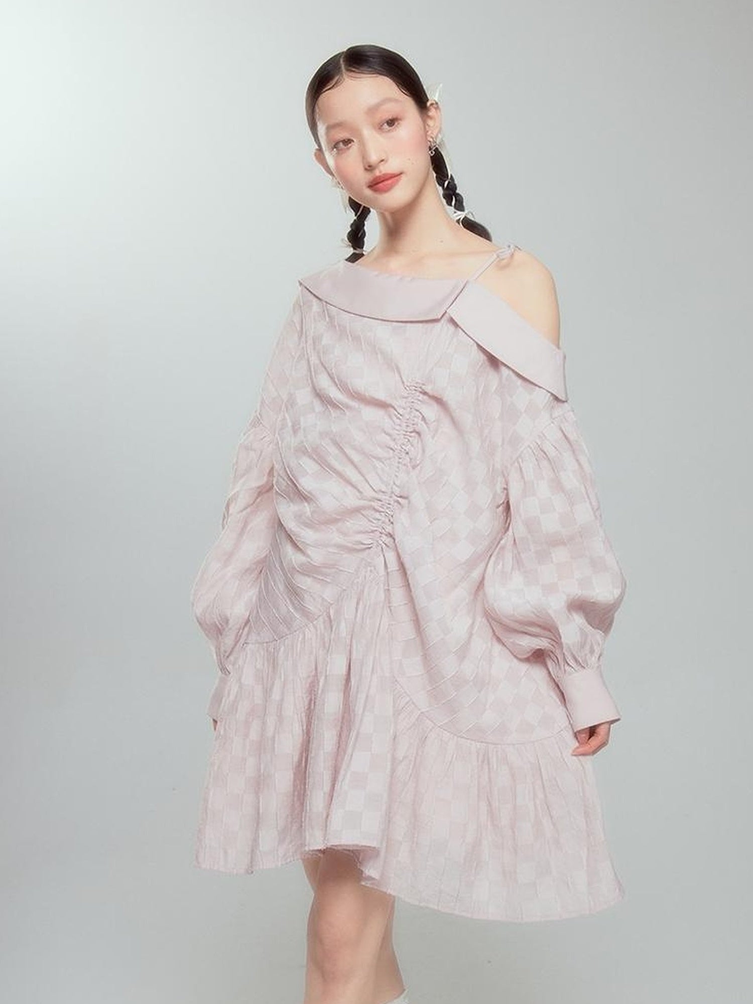 DIDDI MODA Asymmetrical Loose Checkered Mini Dress