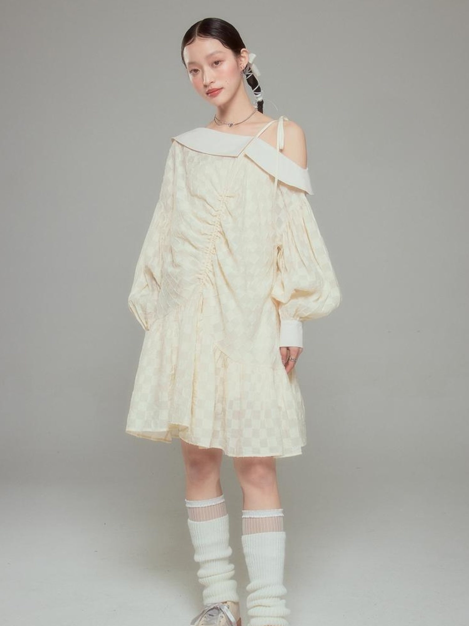 DIDDI MODA Asymmetrical Loose Checkered Mini Dress