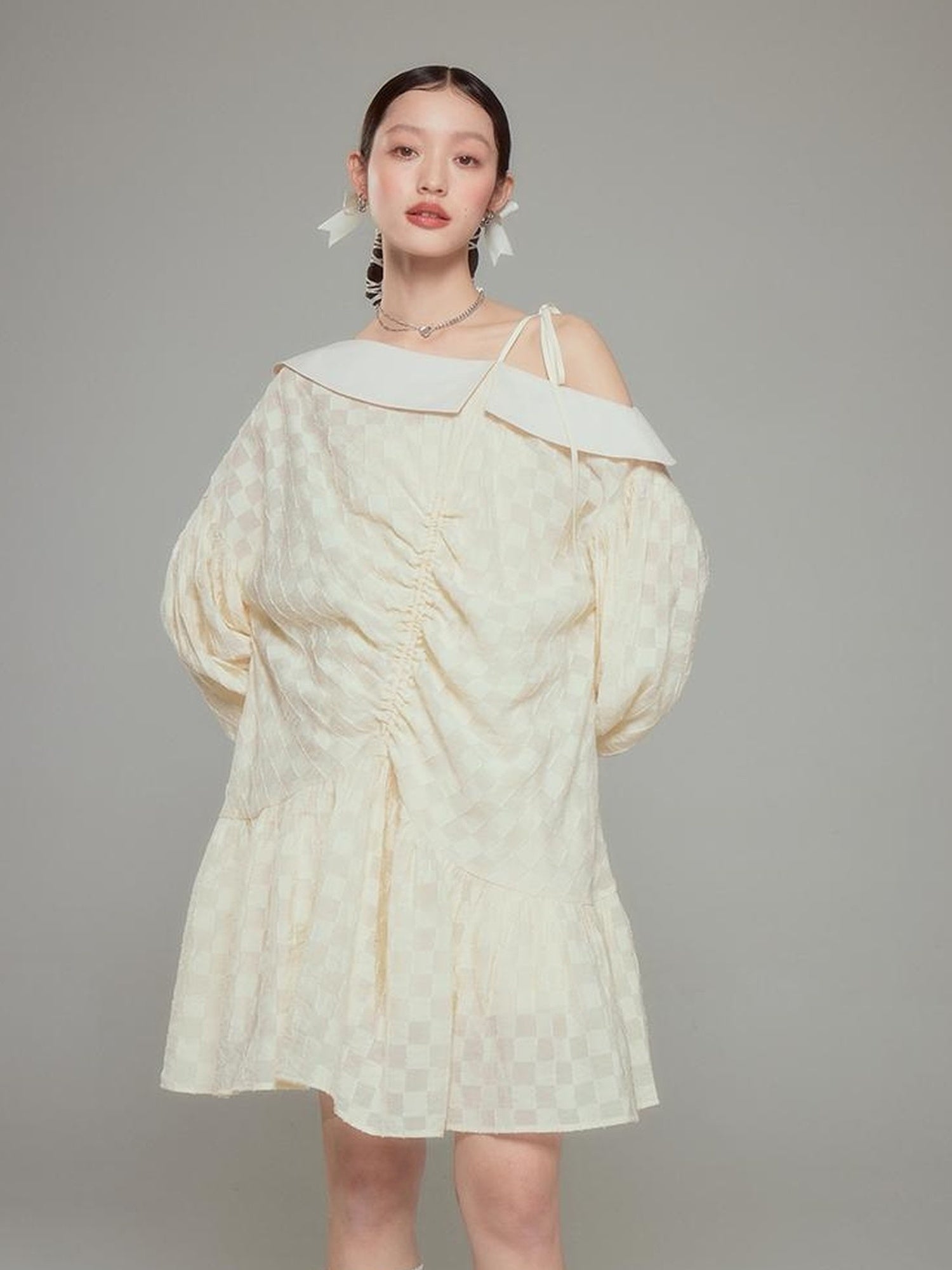 DIDDI MODA Asymmetrical Loose Checkered Mini Dress