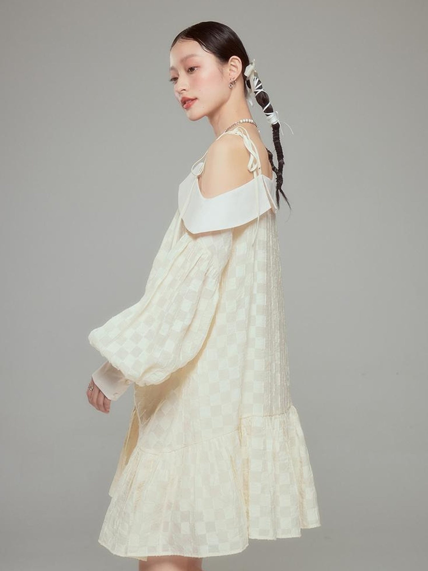 DIDDI MODA Asymmetrical Loose Checkered Mini Dress