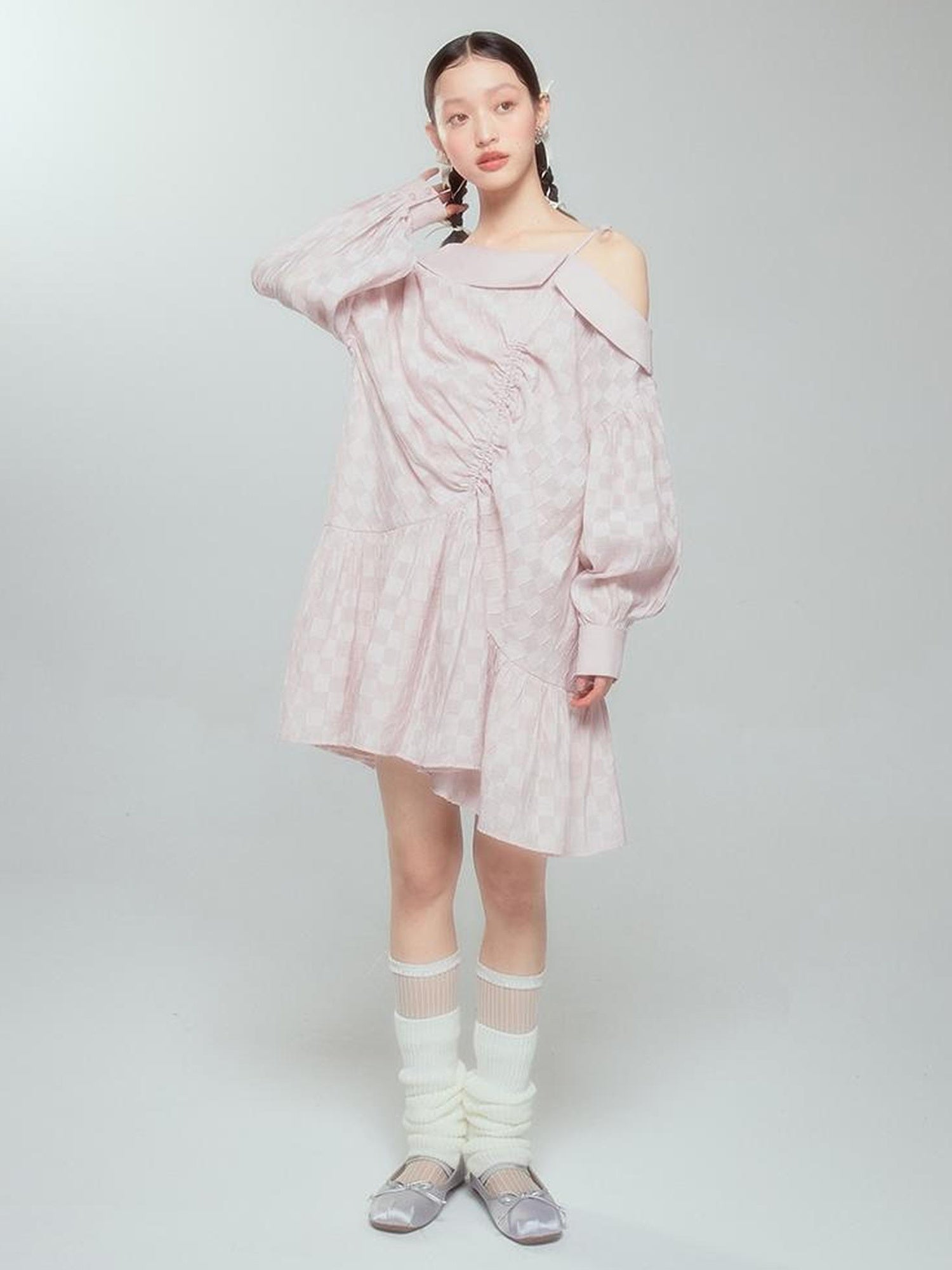 DIDDI MODA Asymmetrical Loose Checkered Mini Dress