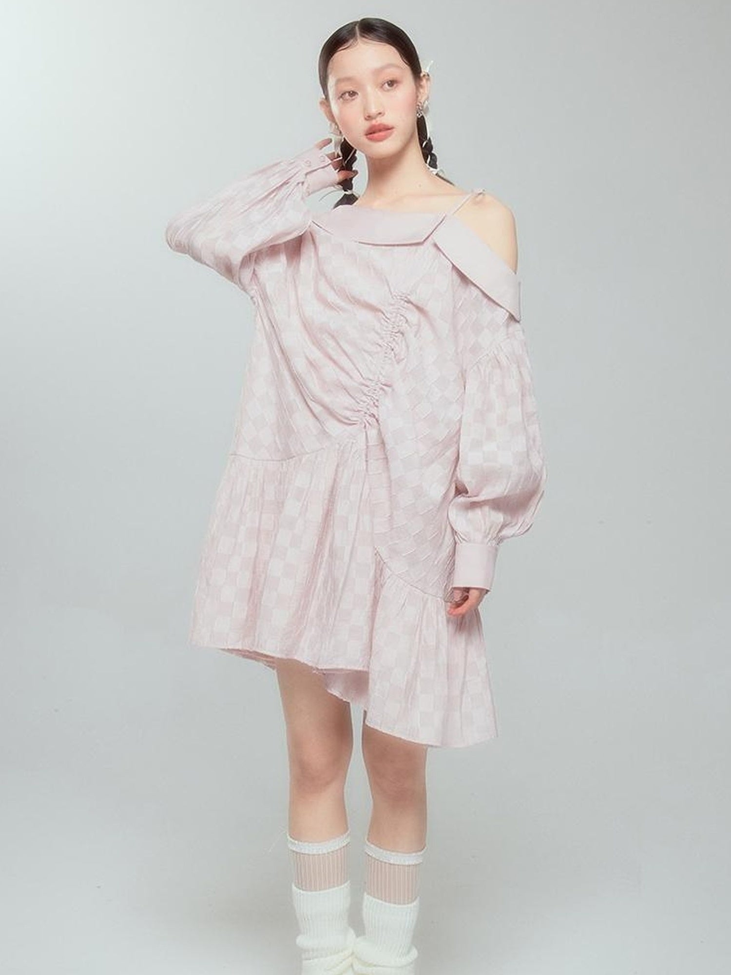 DIDDI MODA Asymmetrical Loose Checkered Mini Dress