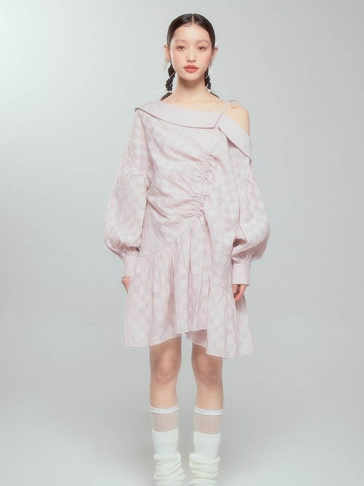 DIDDI MODA Asymmetrical Loose Checkered Mini Dress