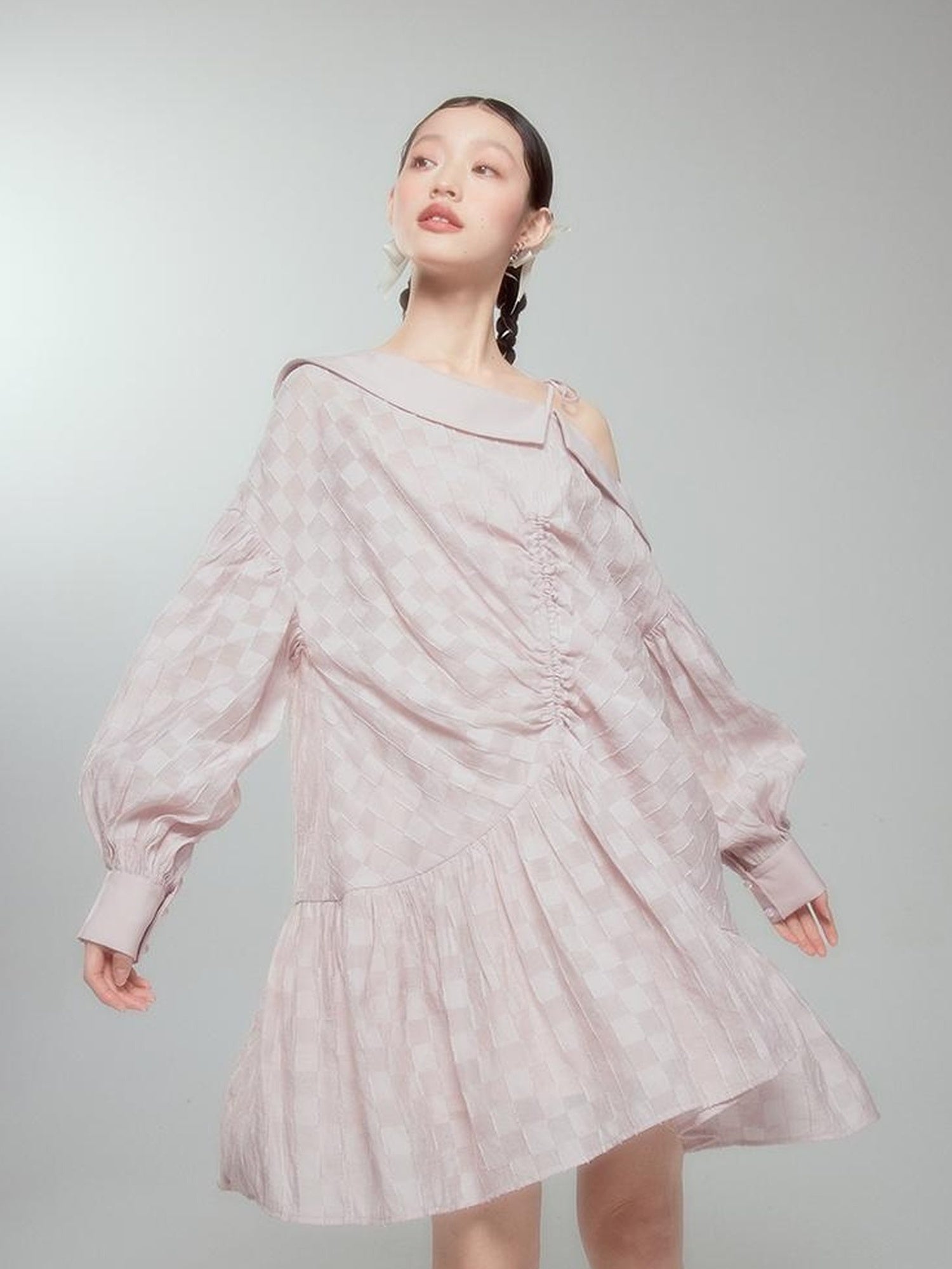 DIDDI MODA Asymmetrical Loose Checkered Mini Dress