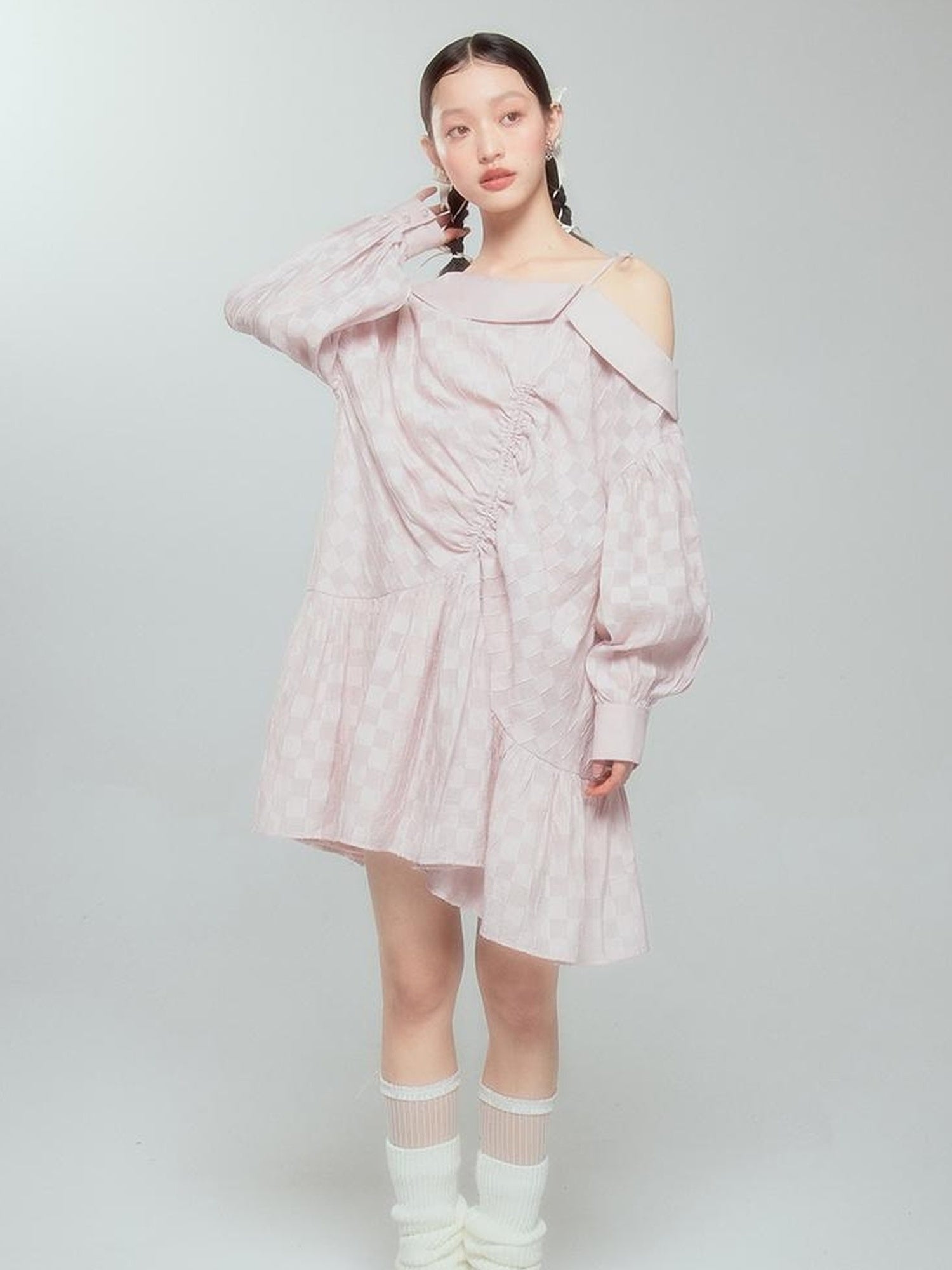 DIDDI MODA Asymmetrical Loose Checkered Mini Dress