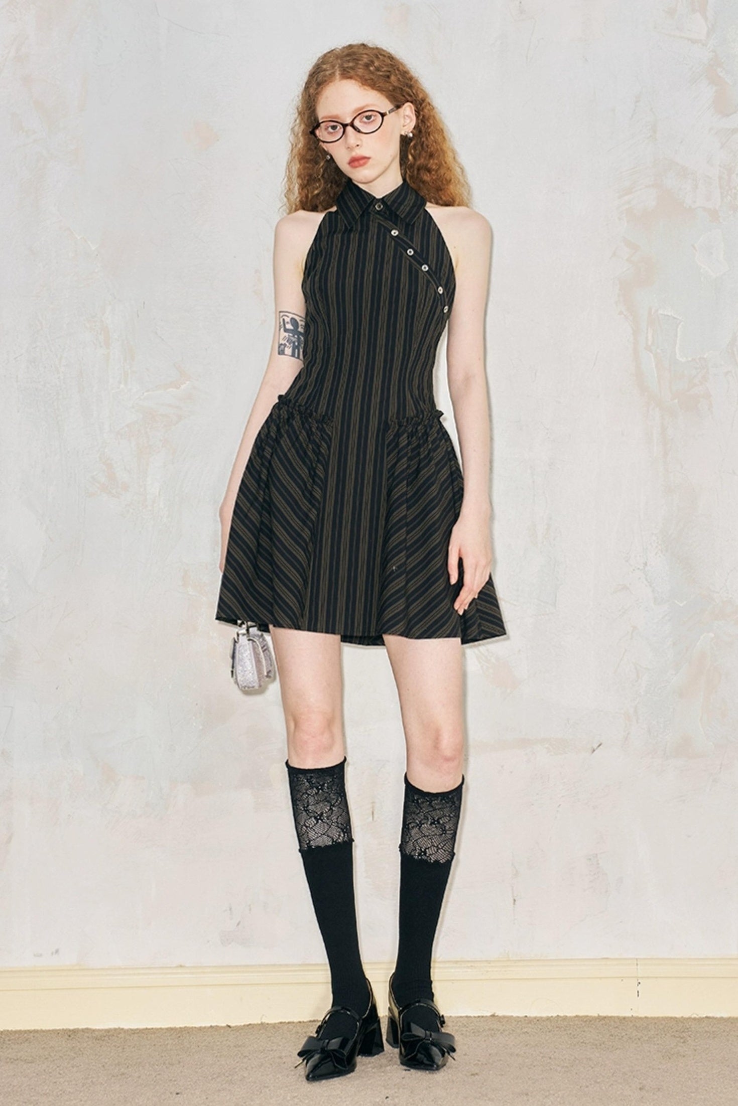 DIDDI MODA Asymmetrical Striped Waist Defining Summer Dress