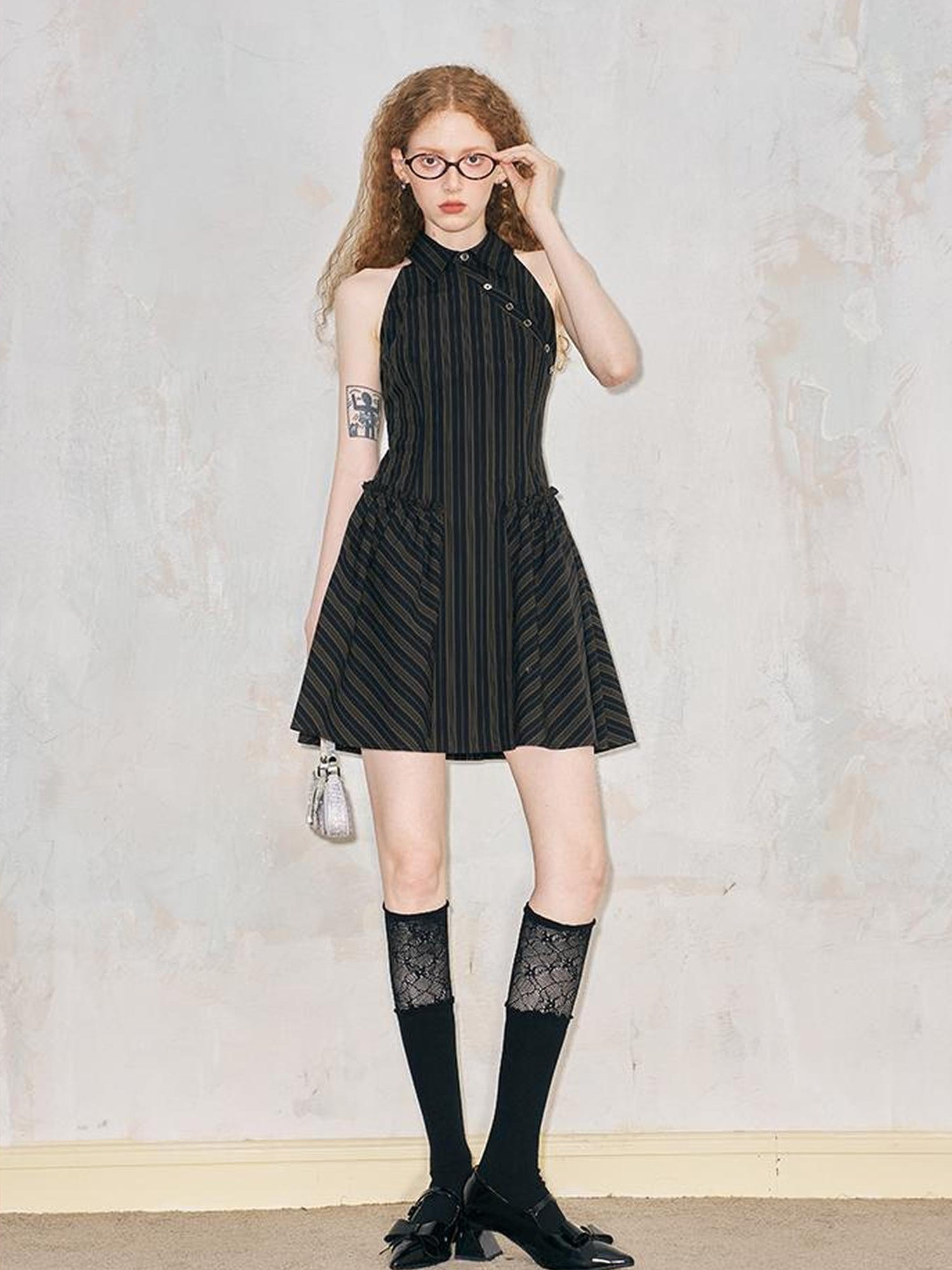 DIDDI MODA Asymmetrical Striped Waist Defining Summer Dress