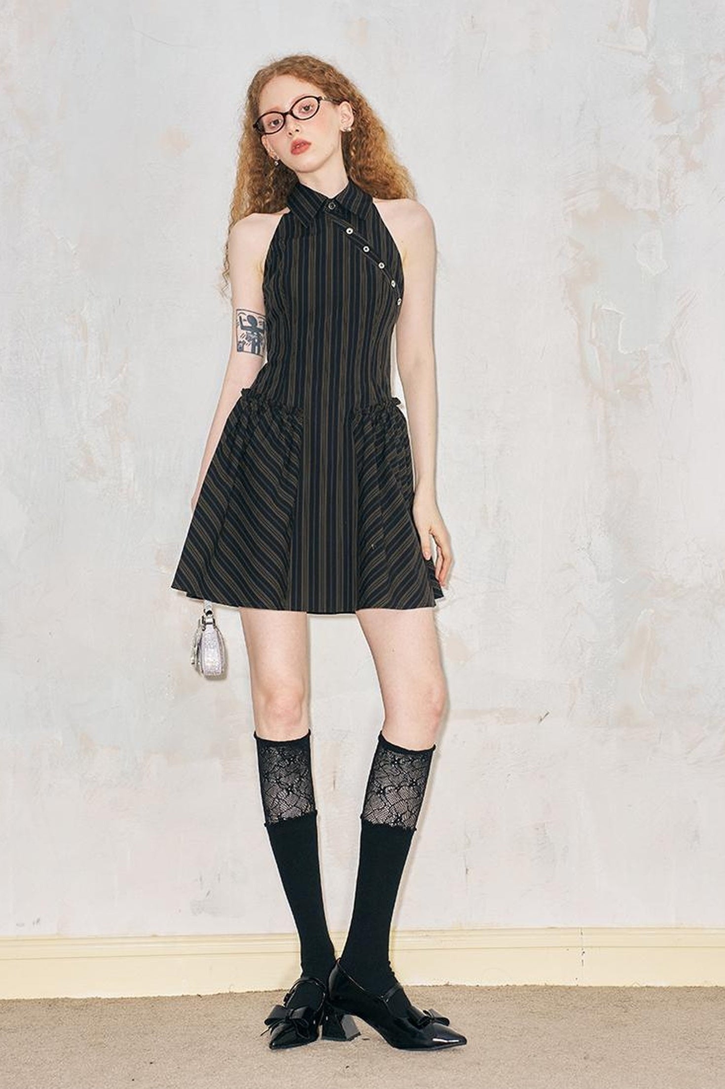 DIDDI MODA Asymmetrical Striped Waist Defining Summer Dress