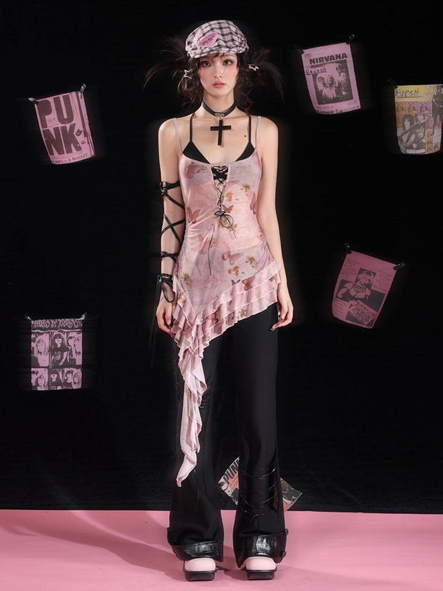 WSW WUSHENWU Asymmetrical Sweet & Cool Two Piece Strappy Top Set