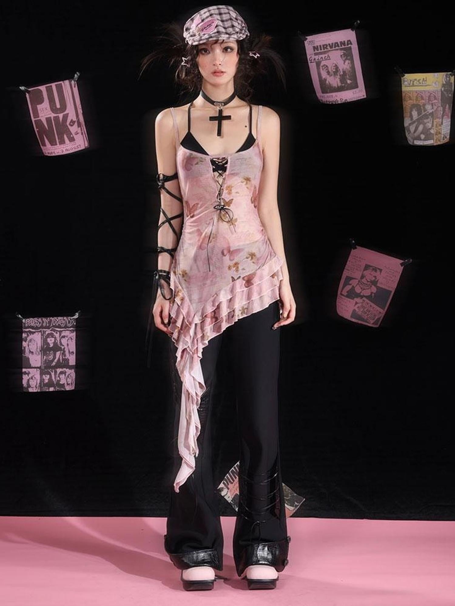 WSW WUSHENWU Asymmetrical Sweet & Cool Two Piece Strappy Top Set