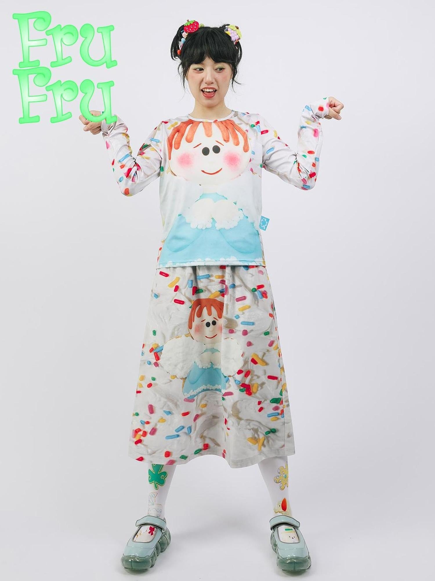 Frufru Gulu Autumn Angel Print Cotton A Line Dress Loose Fit S
