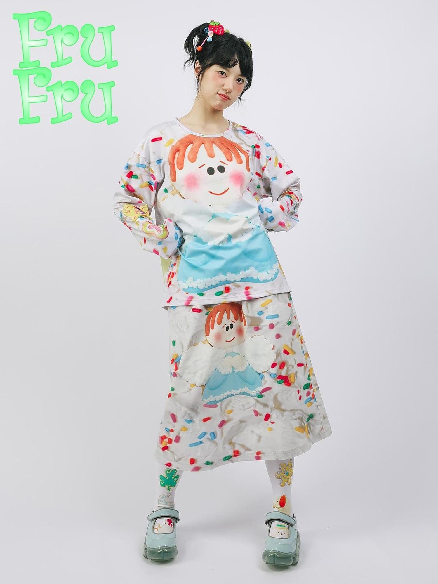 Frufru Gulu Autumn Angel Print Cotton A Line Dress Loose Fit S