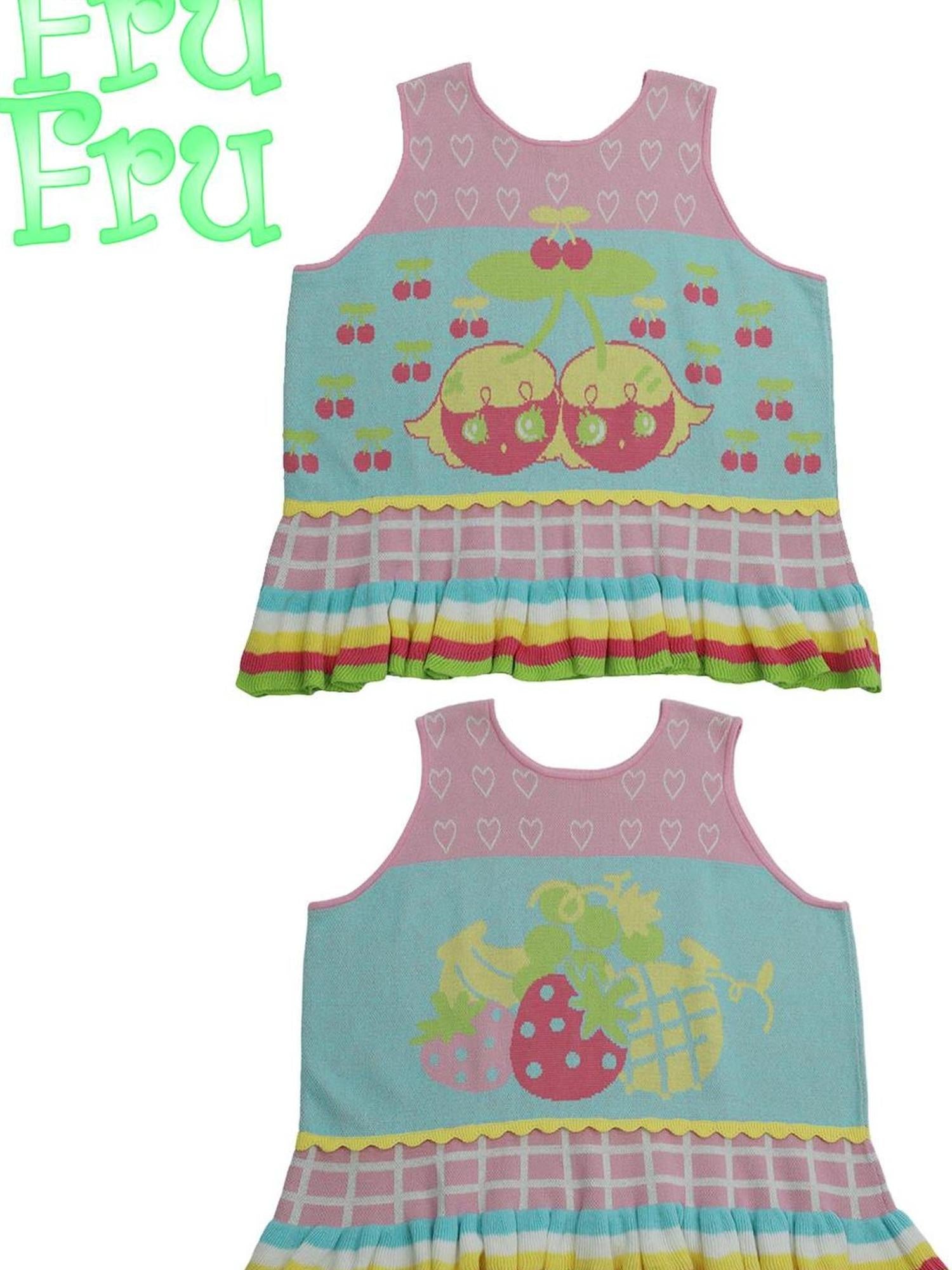 Frufru Gulu Autumn Contrast Fruit Girl Pink Green Knit Sweater Vest