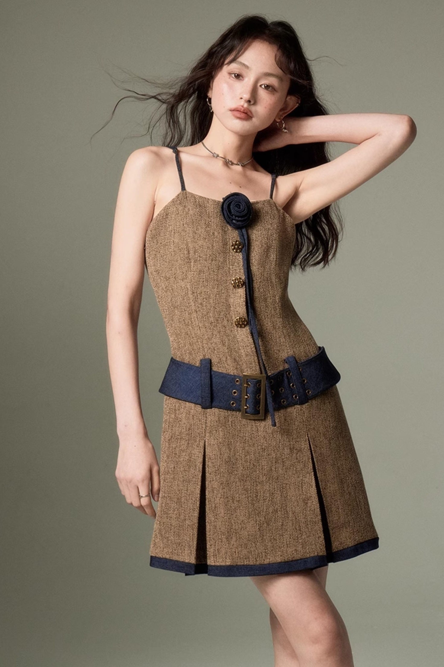 DIDDI MODA Autumn Rose Embroidered Tweed Coat Dress Set