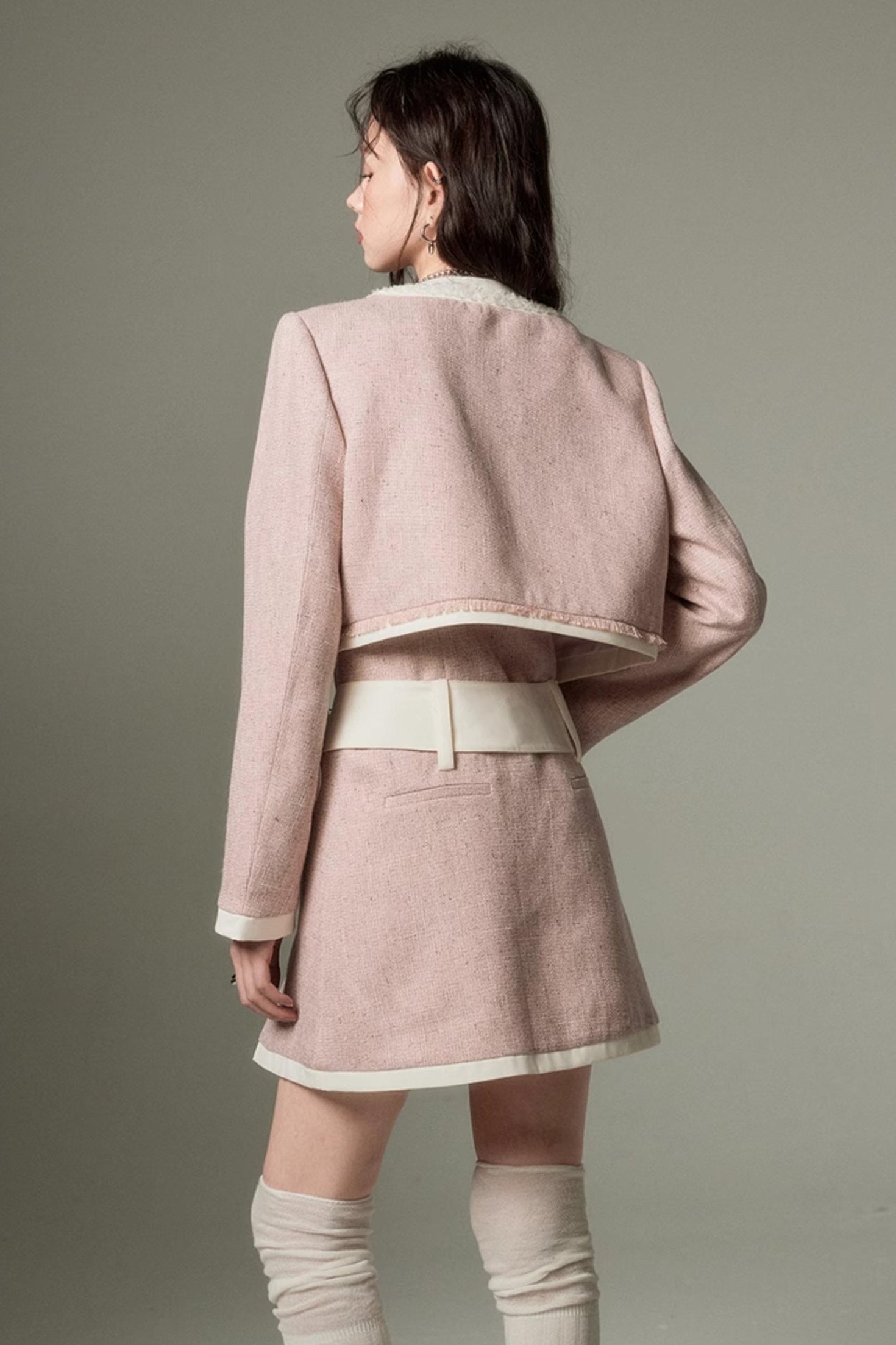 DIDDI MODA Autumn Rose Embroidered Tweed Coat Dress Set