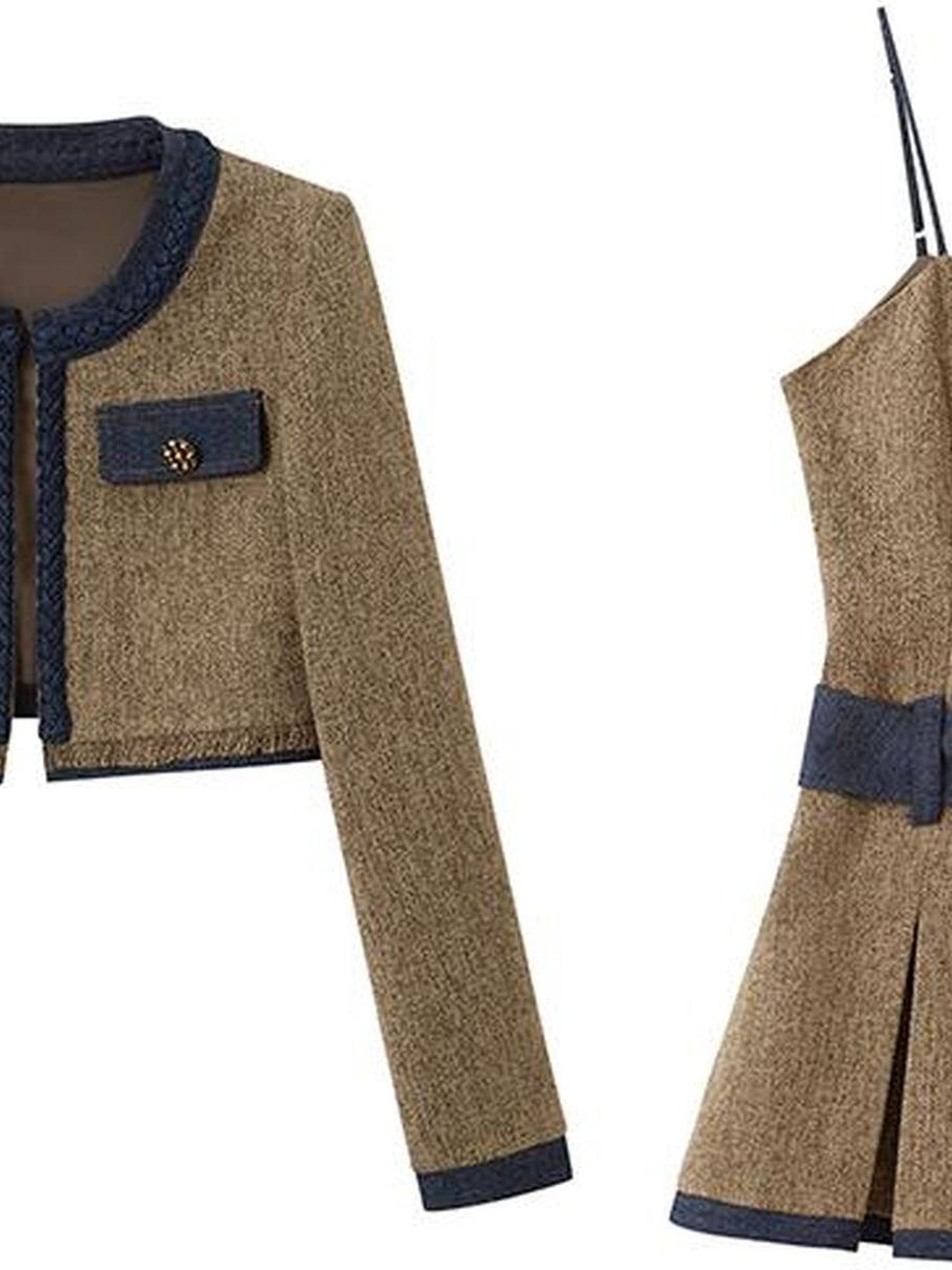 DIDDI MODA Autumn Rose Embroidered Tweed Coat Dress Set