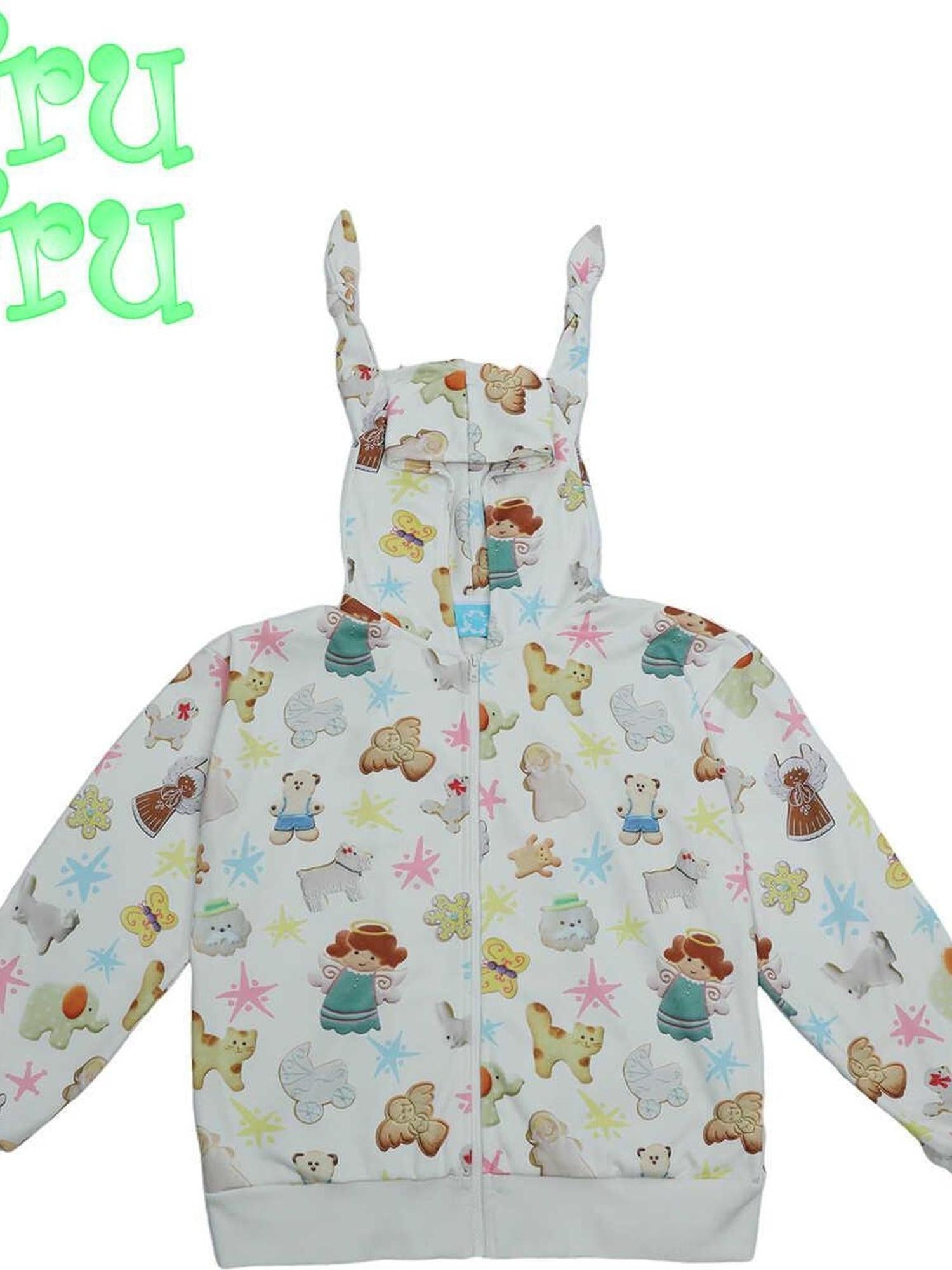Frufru Gulu Autumn White Bunny Print Cotton Sweater Loose Fit