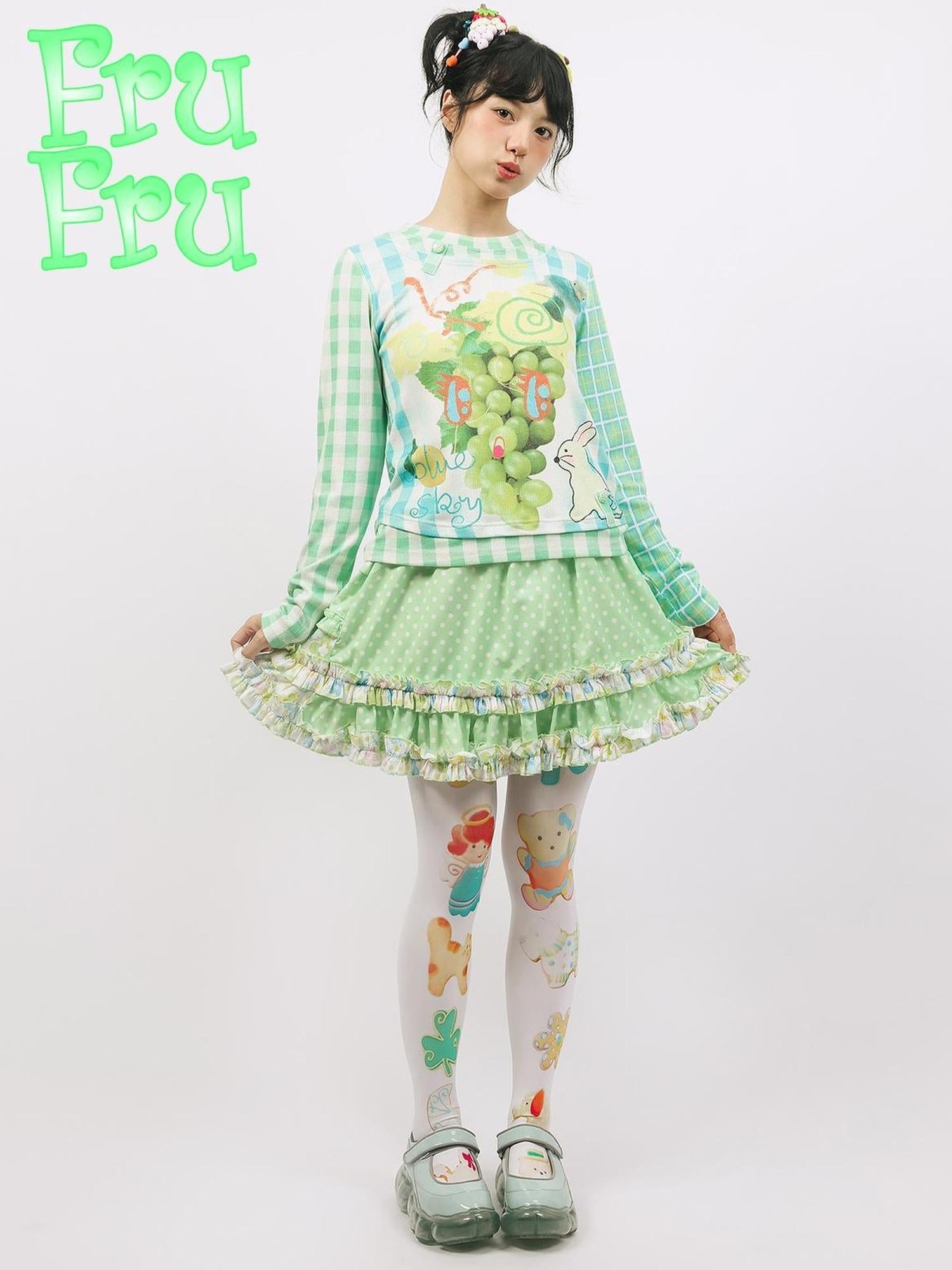 Frufru Gulu Autumn Winter White Cookie Print Cute Pantyhose