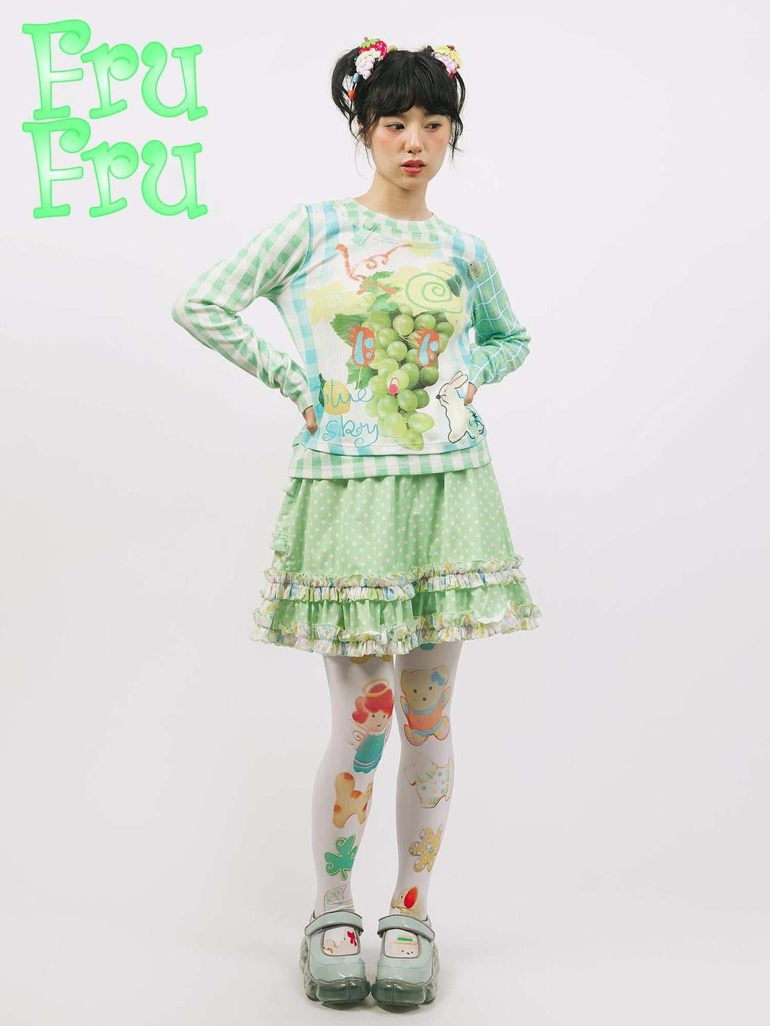 Frufru Gulu Autumn Winter White Cookie Print Cute Pantyhose