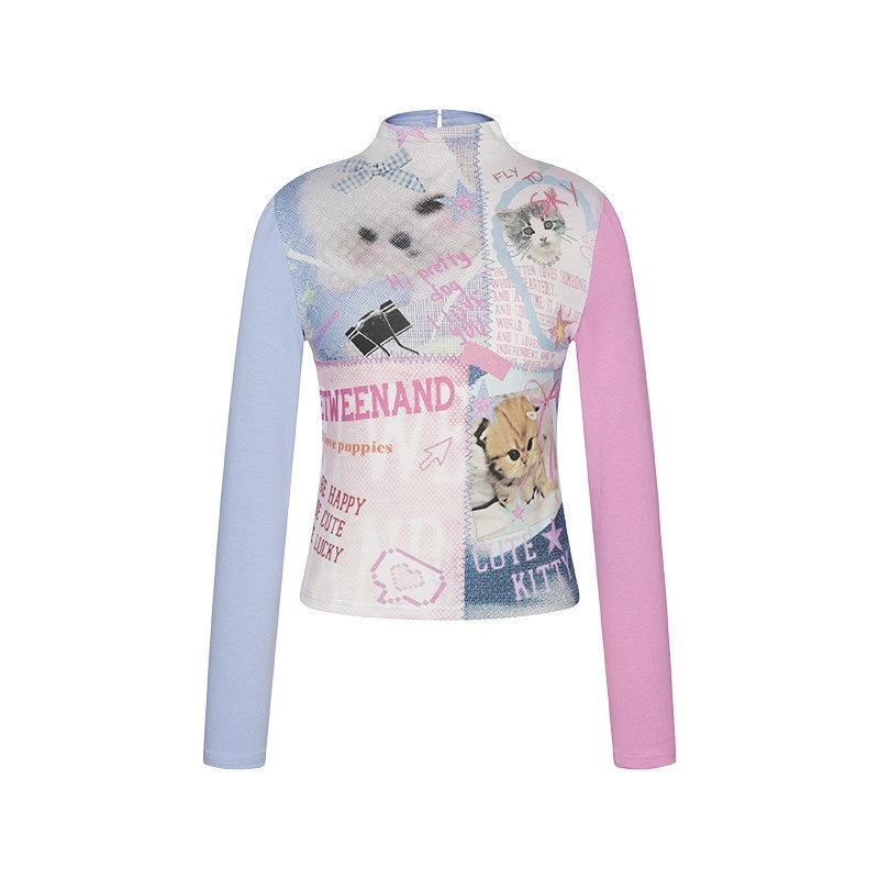 BETWEENAND_Blue_Pink_Colorblock_Cat_And_Dog_Print_Women&