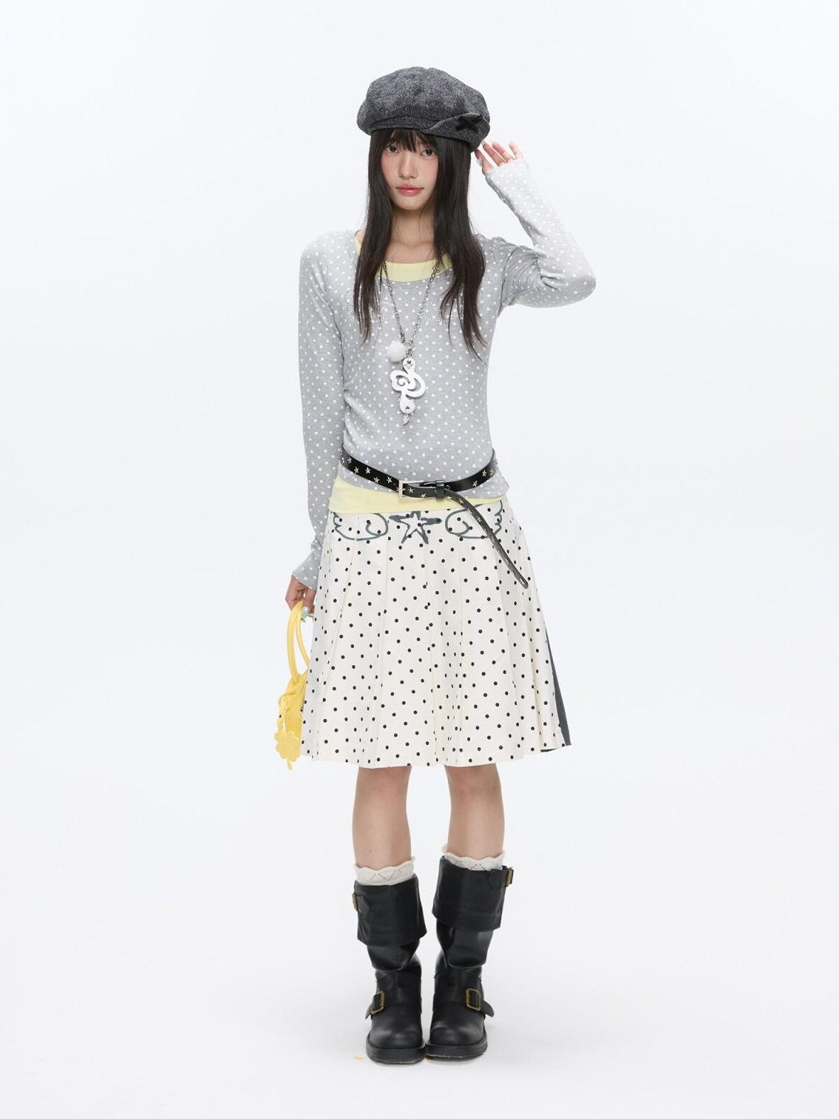 BETWEENAND Brushed Polka Dot Rhinestone Faux Layer Slim Fit Women&