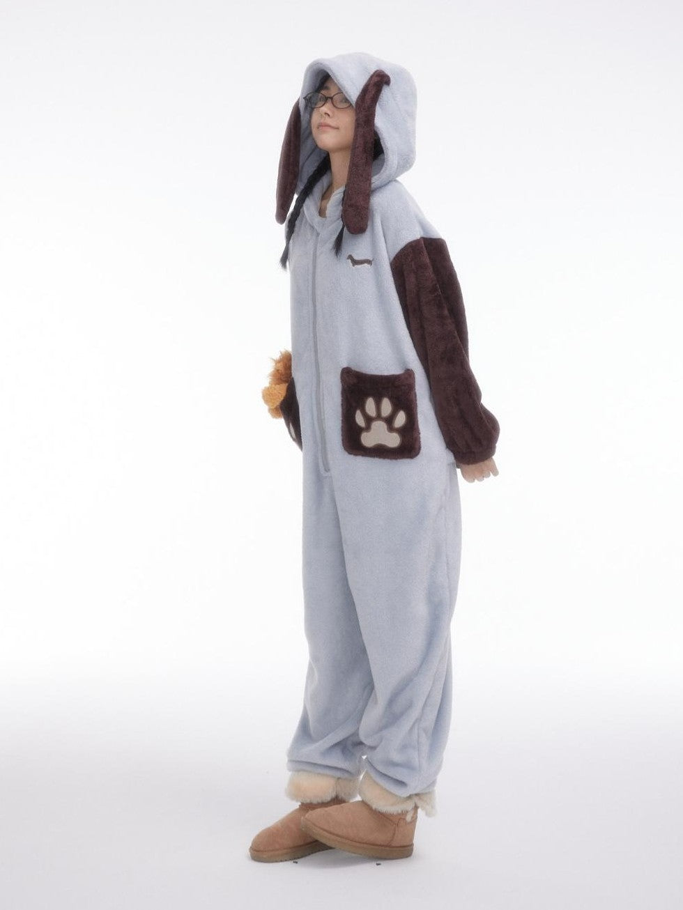BETWEENAND Cartoon Puppy Hooded Short Sleeve Shorts Women&