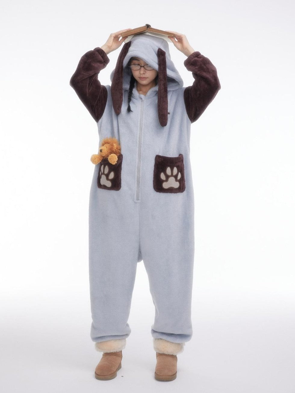 BETWEENAND Cartoon Puppy Hooded Short Sleeve Shorts Women&