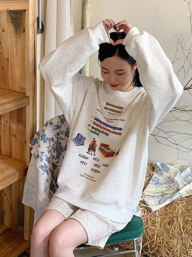 BETWEENAND Casual Pullover Crewneck Loose Women&