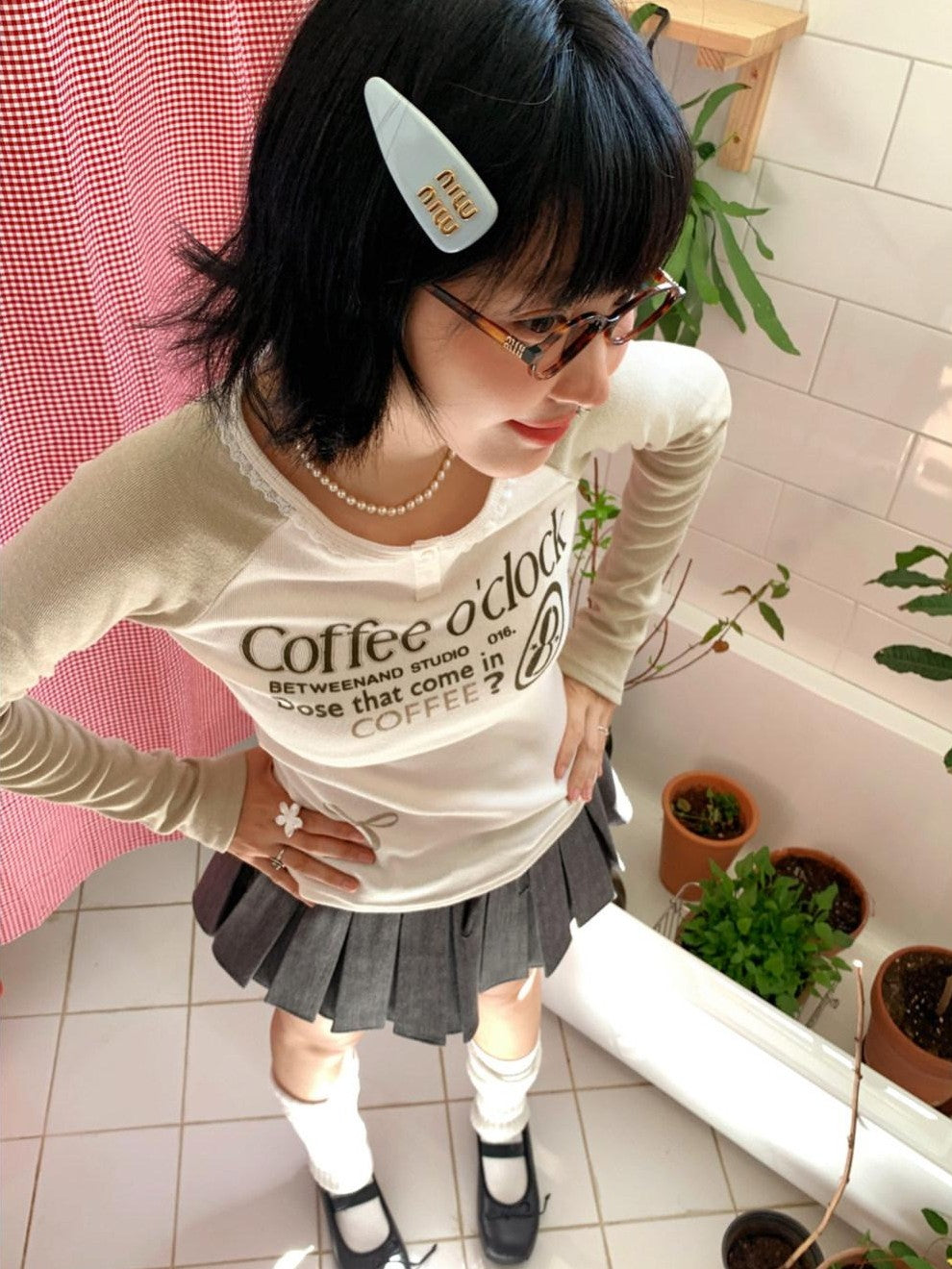 BETWEENAND Coffee Brown Bow Raglan Print Women&