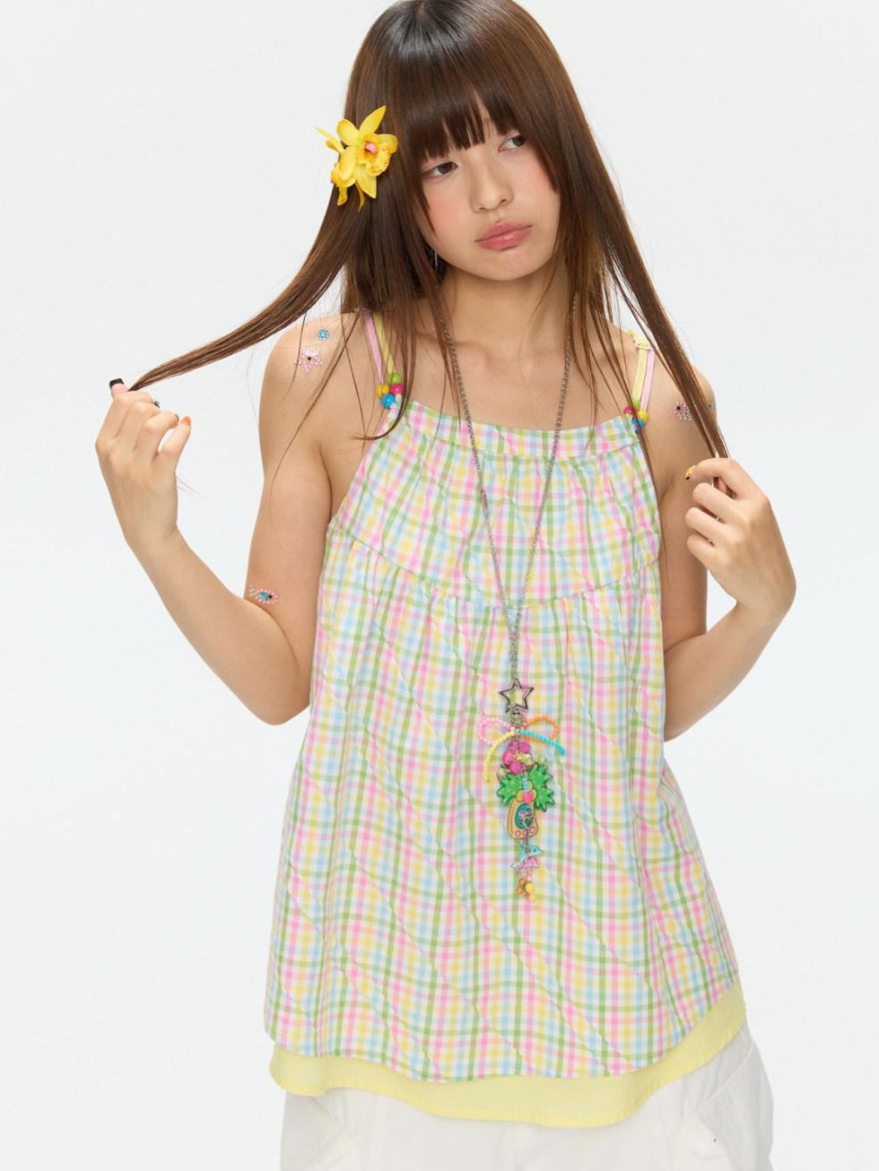 BETWEENAND Colorful Plaid Adjustable Straps Loose Fit Women&