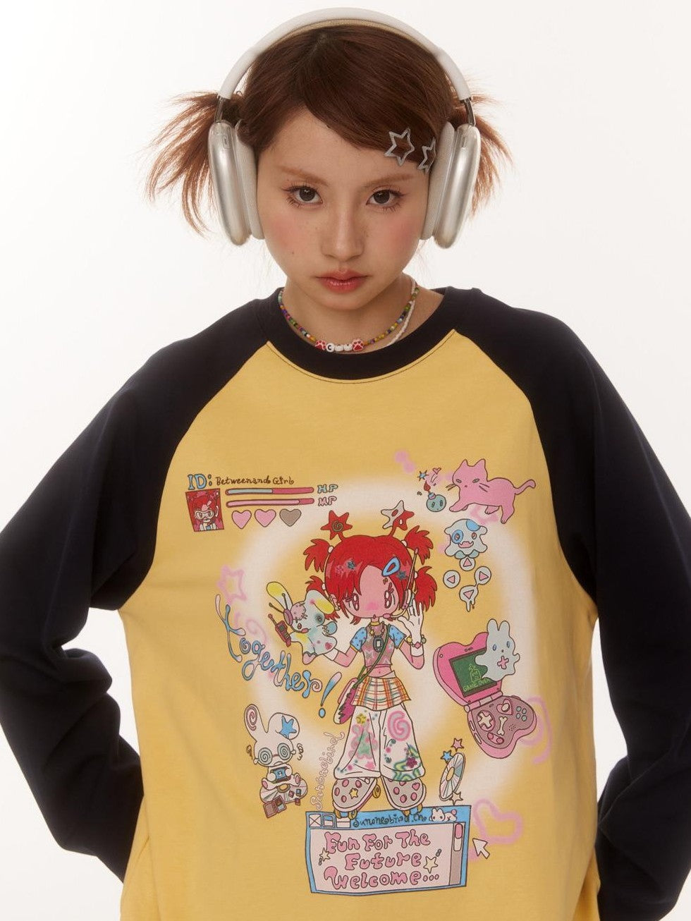 BETWEENAND Creative Print Raglan Loose Women&
