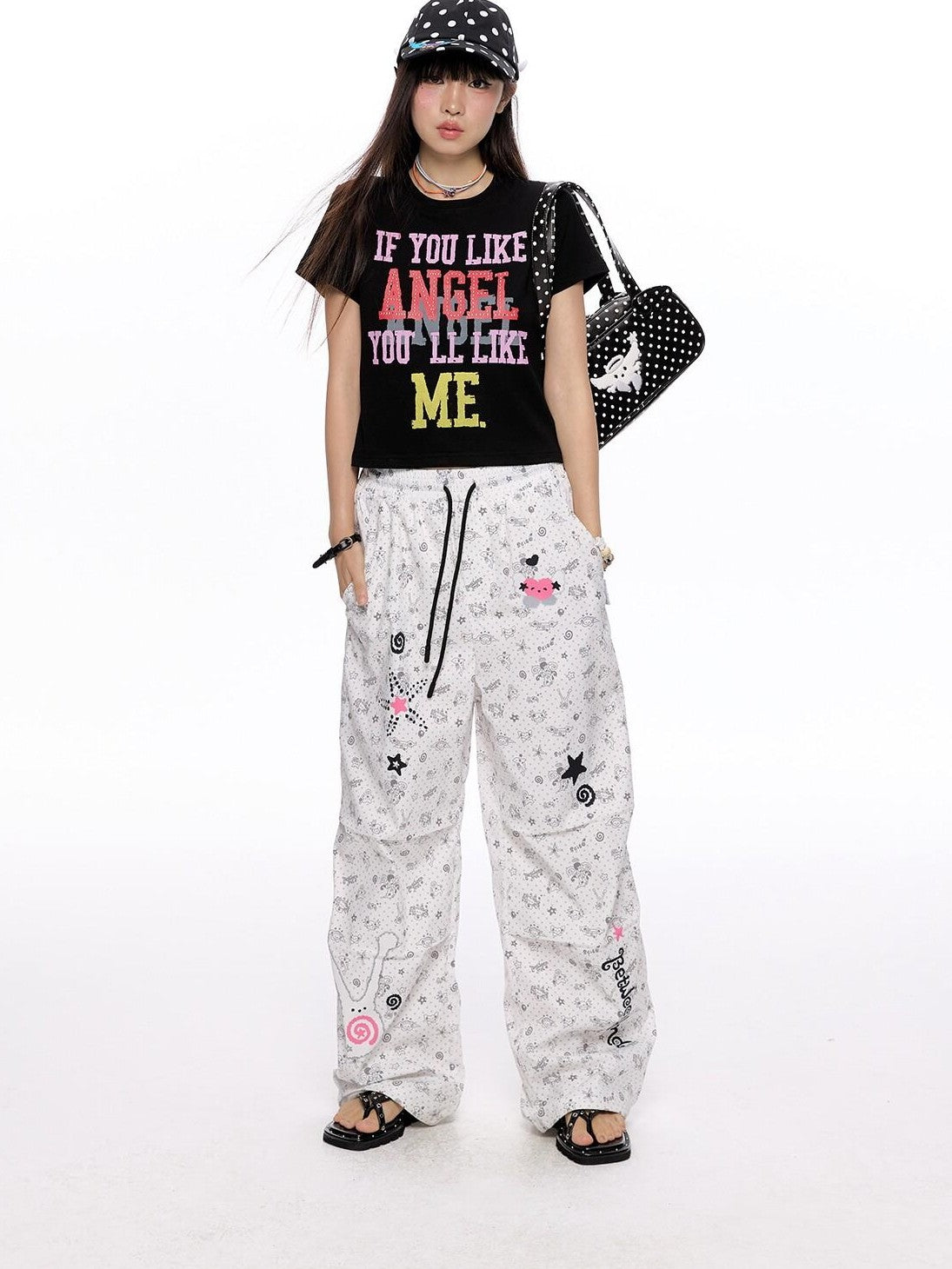 BETWEENAND Cropped Tricolor Letter Print Women&