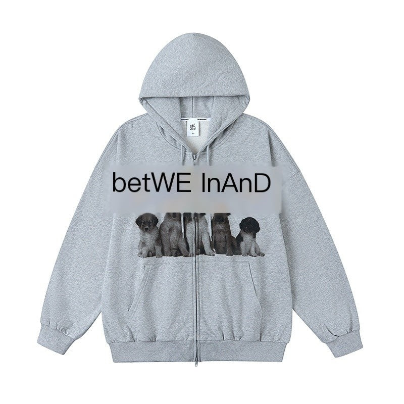 BETWEENAND_Dog_Family_Embroidered_Zip_Hooded_Women&