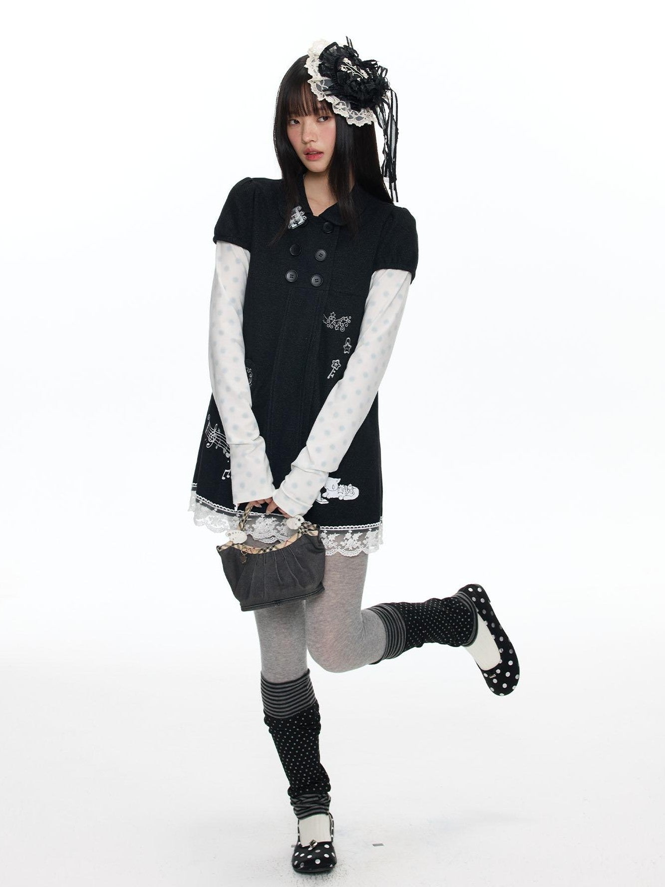 BETWEENAND Embroidered Doll Collar Double Breasted Women&