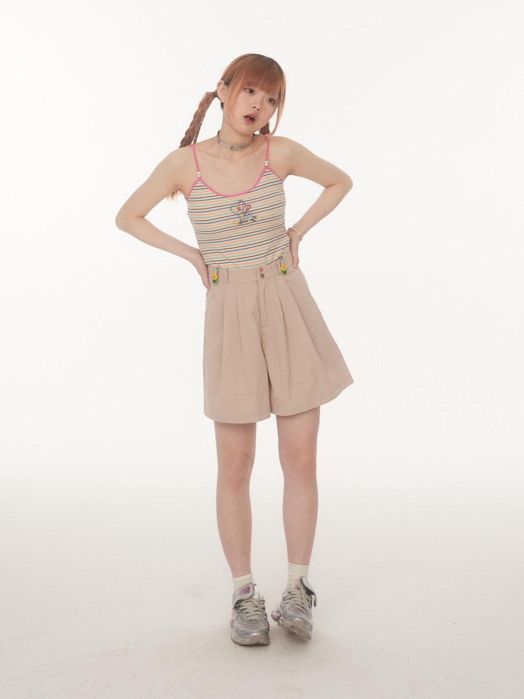BETWEENAND Embroidered Striped Strappy Slim Fit Women&