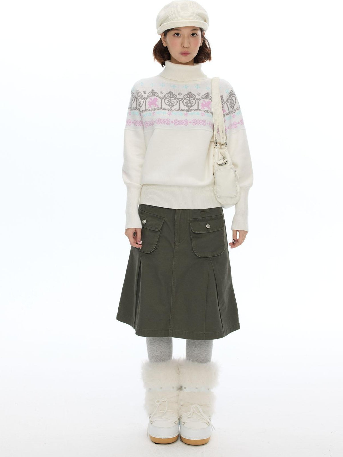 BETWEENAND Fair Isle Floral Window Batwing Sleeve Women&