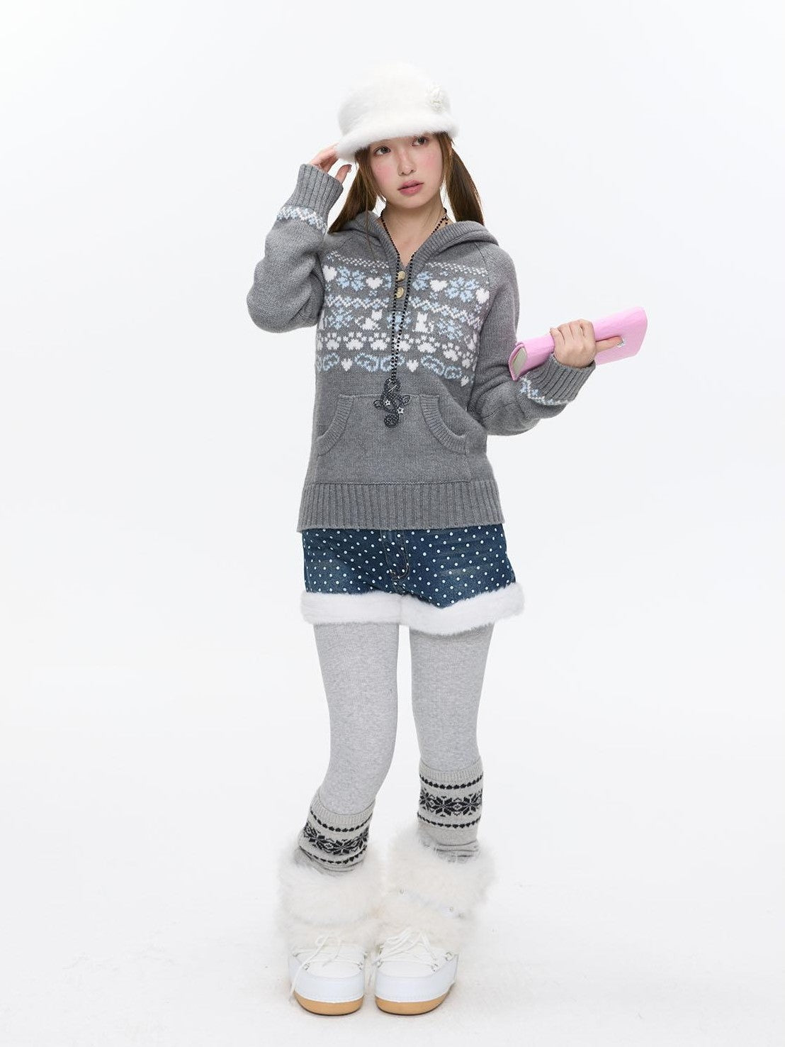 BETWEENAND Fair Isle Jacquard Hooded Women&