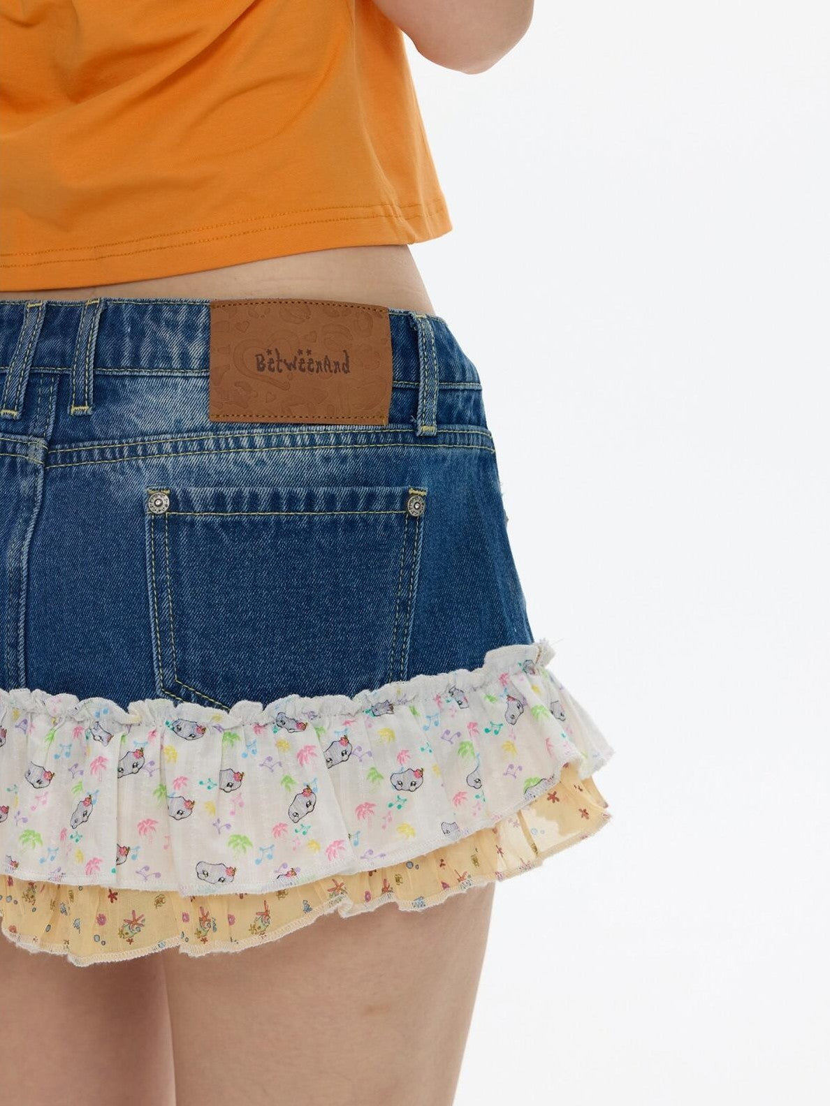 BETWEENAND Floral Patchwork Tiered High Waist Inner Shorts Women&