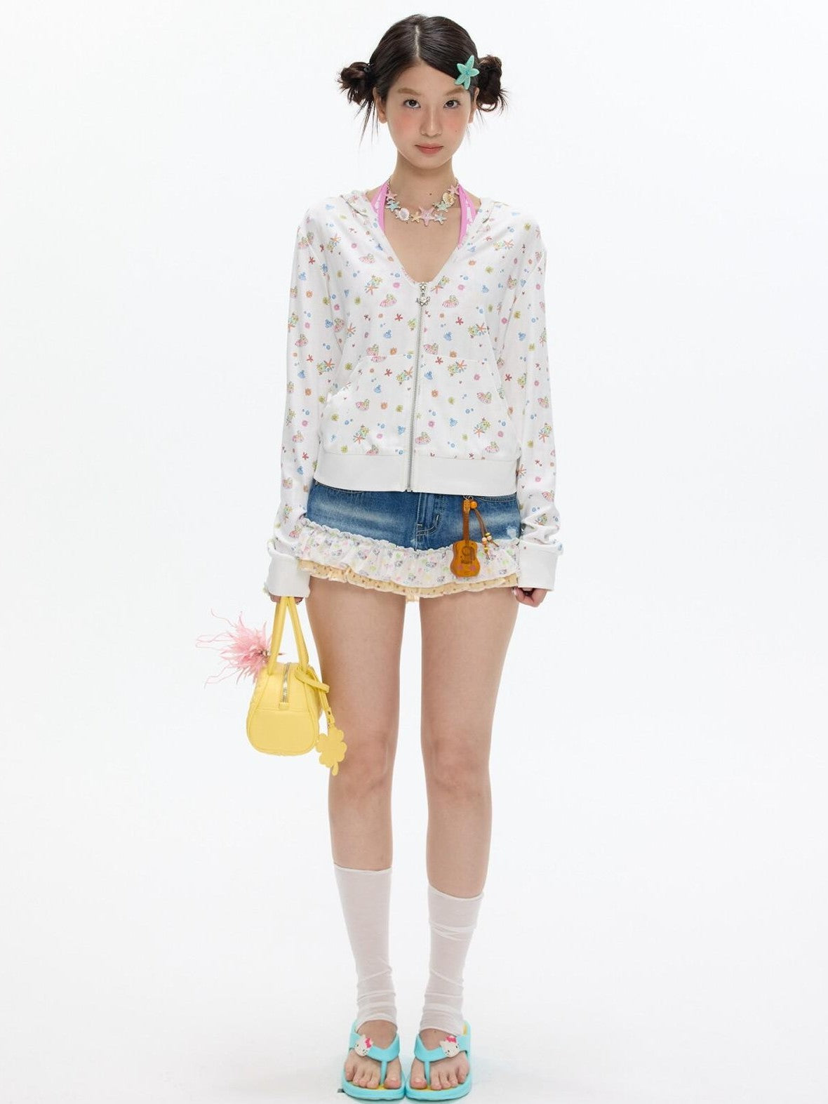 BETWEENAND Floral Patchwork Tiered High Waist Inner Shorts Women&