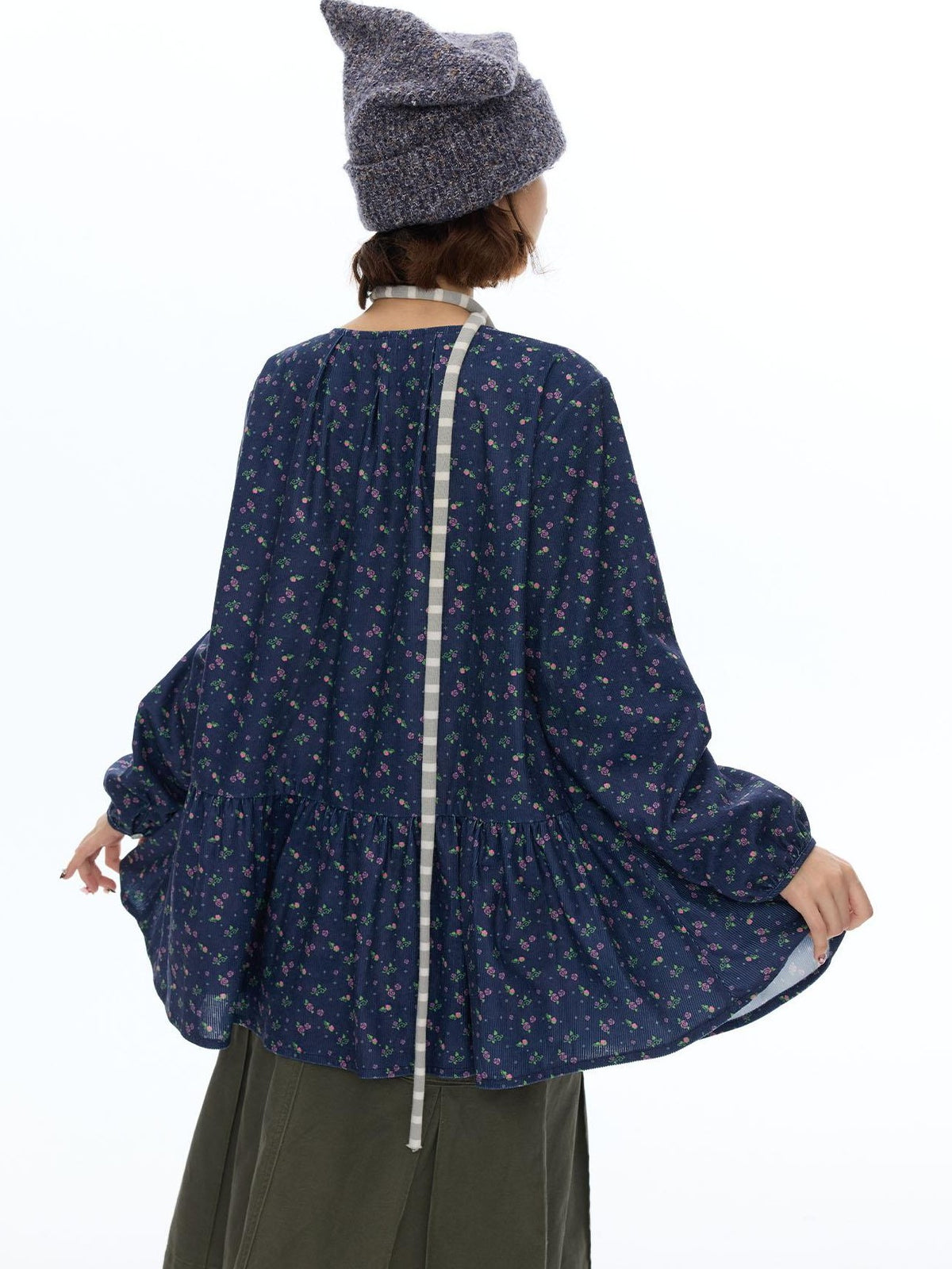 BETWEENAND Floral Print Lantern Sleeve Round Neck Women&