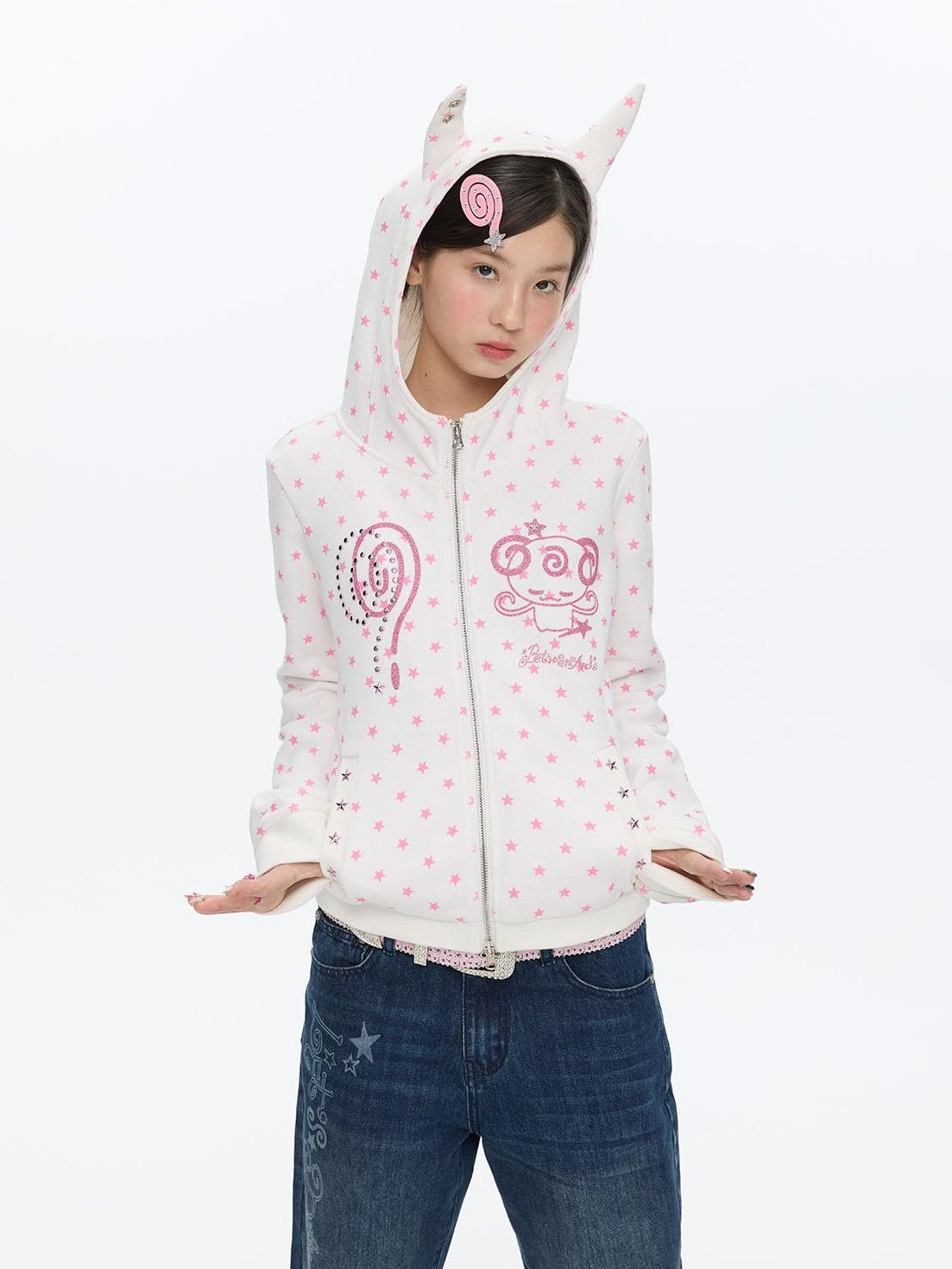 BETWEENAND Glitter Little Devil Double Zipper Slim Fit Women&
