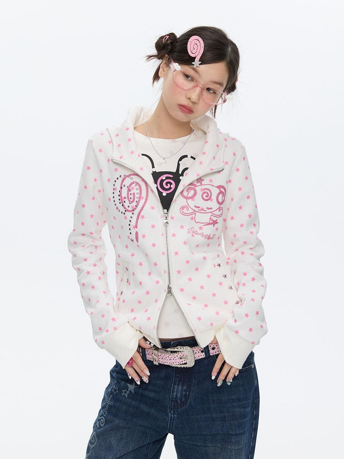 BETWEENAND Glitter Little Devil Double Zipper Slim Fit Women&
