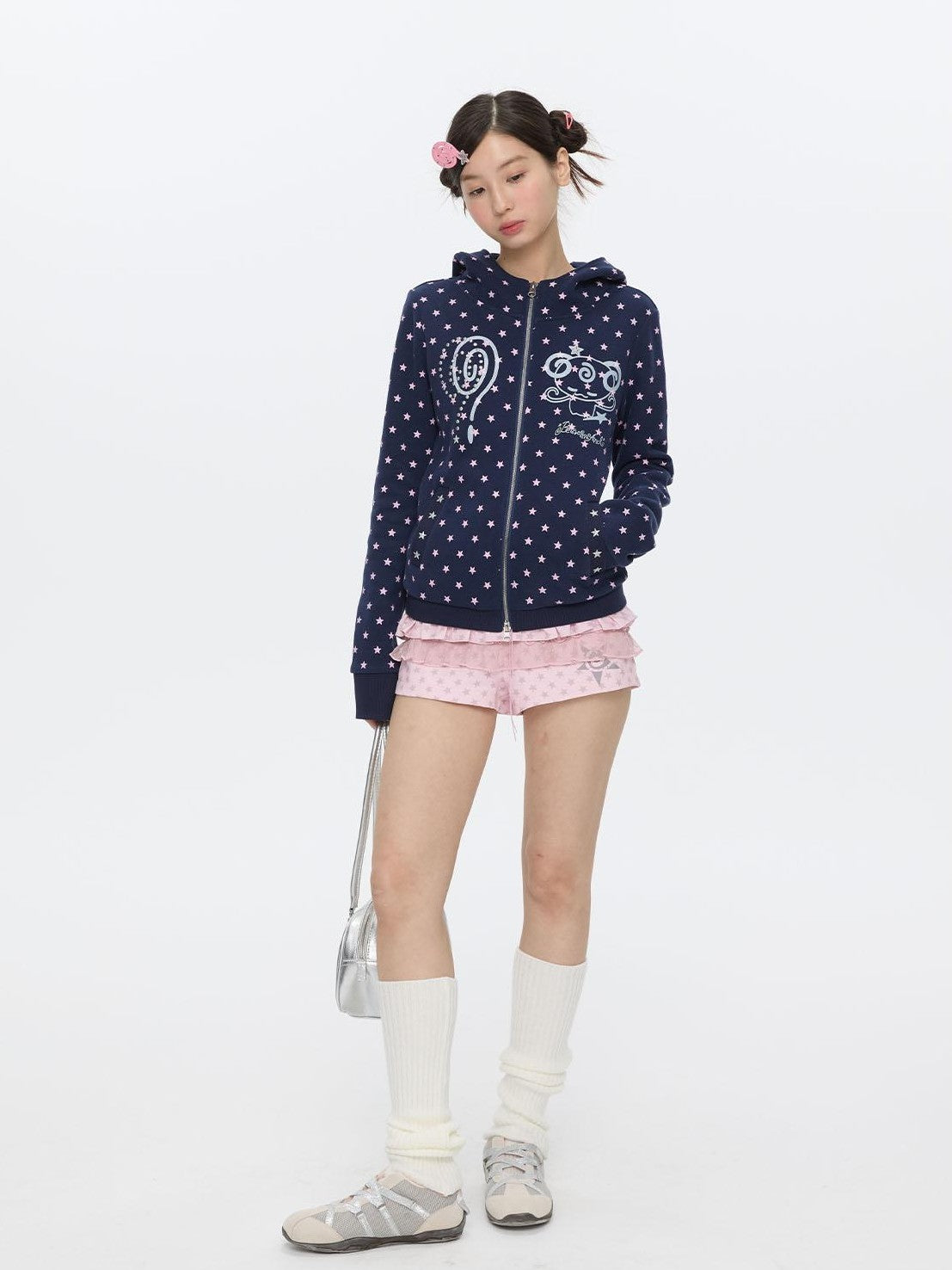 BETWEENAND Glitter Little Devil Double Zipper Slim Fit Women&