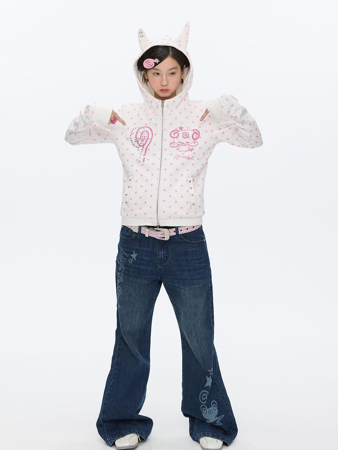 BETWEENAND Glitter Little Devil Double Zipper Slim Fit Women&