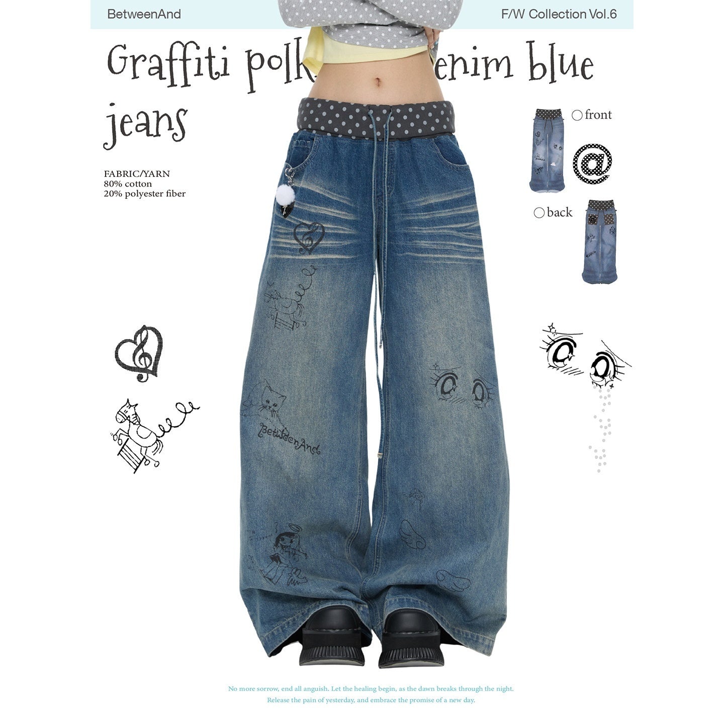 BETWEENAND_Graffiti_Polka_Dot_Patch_Washed_Pleated_Women&