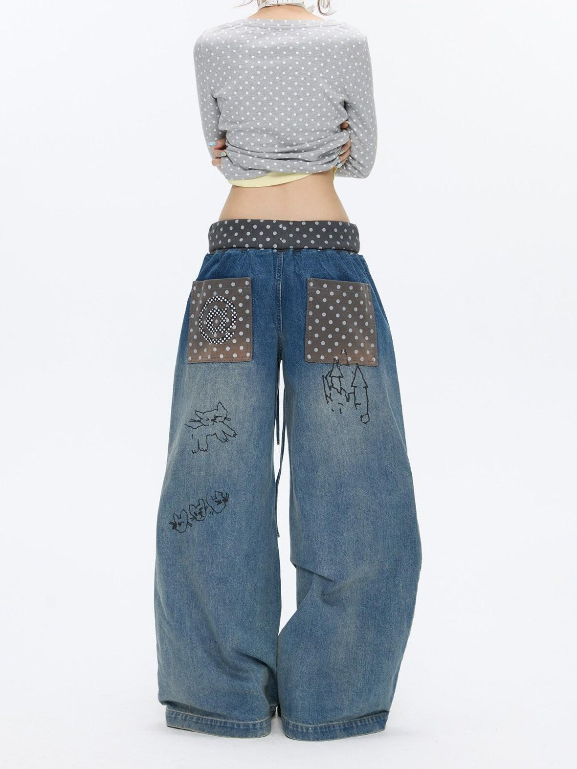 BETWEENAND Graffiti Polka Dot Patch Washed Pleated Women&