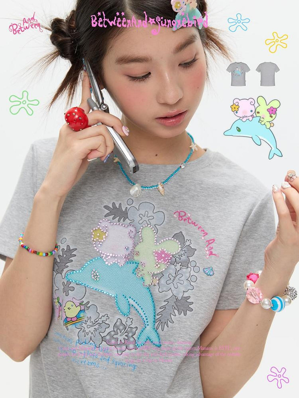BETWEENAND Gray Rhinestone Print Women&