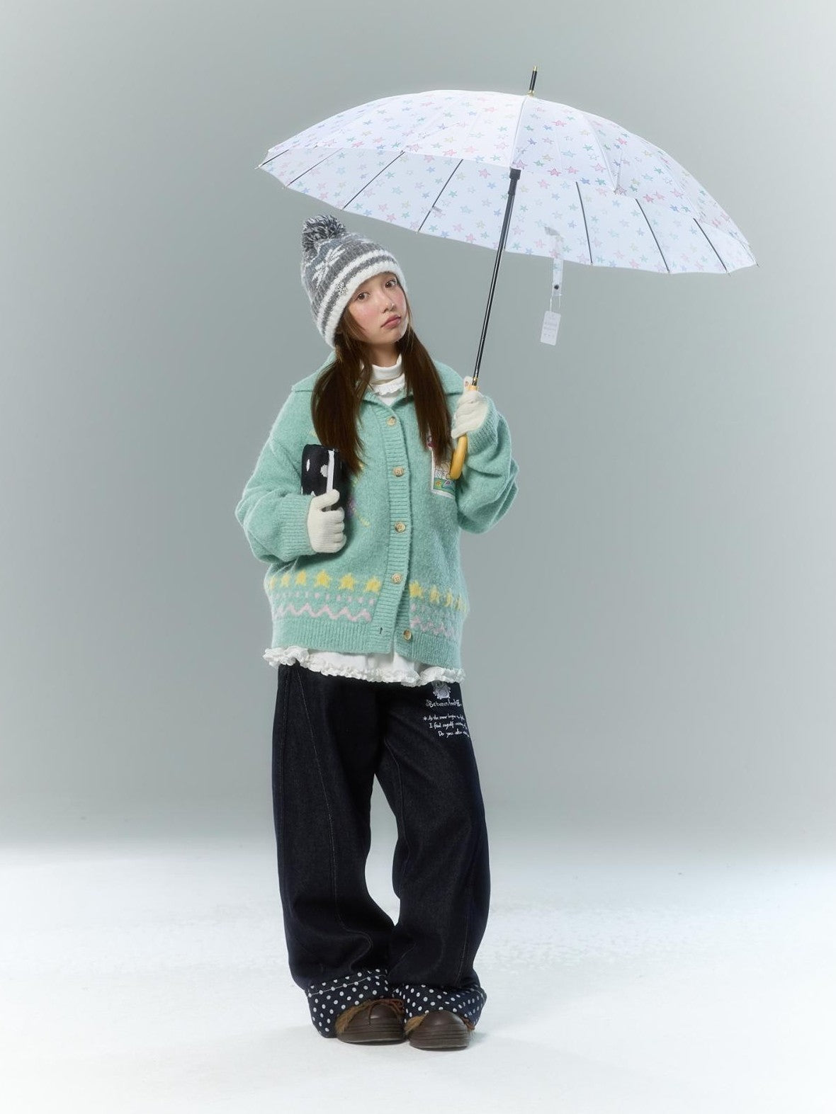 BETWEENAND Green Argyle Applique Embroidered Hooded Women&